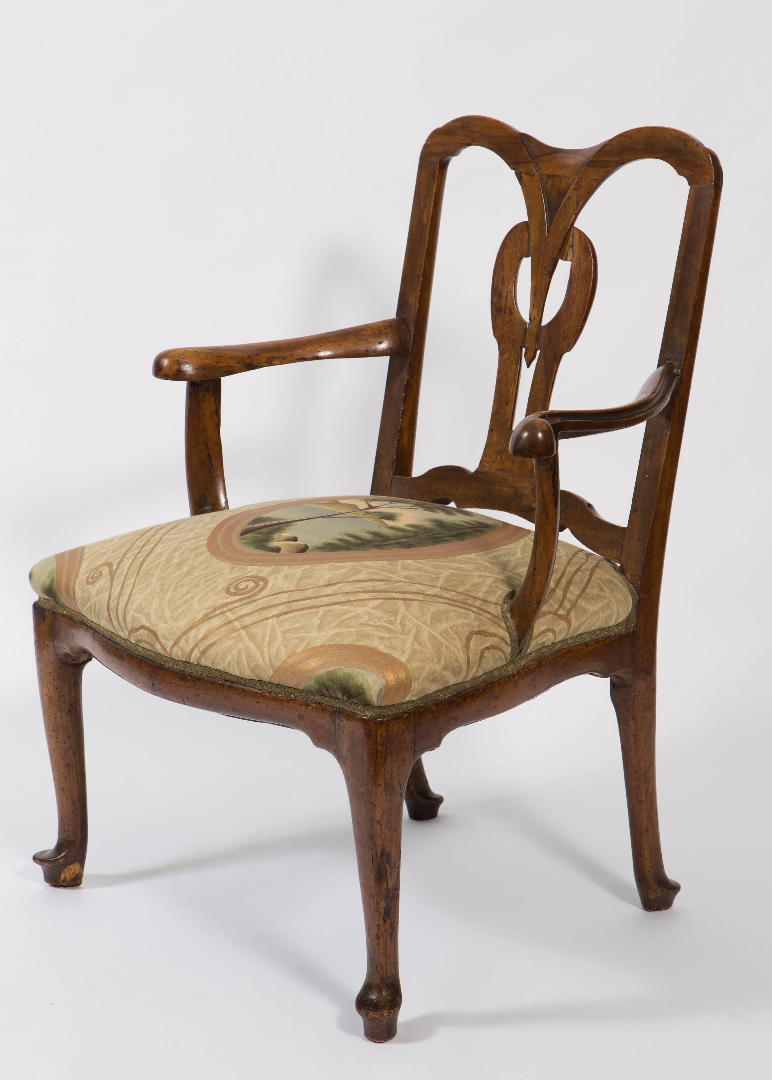 18th Century Walnut Italian Open Back Armchair In Good Condition For Sale In Nashville, TN
