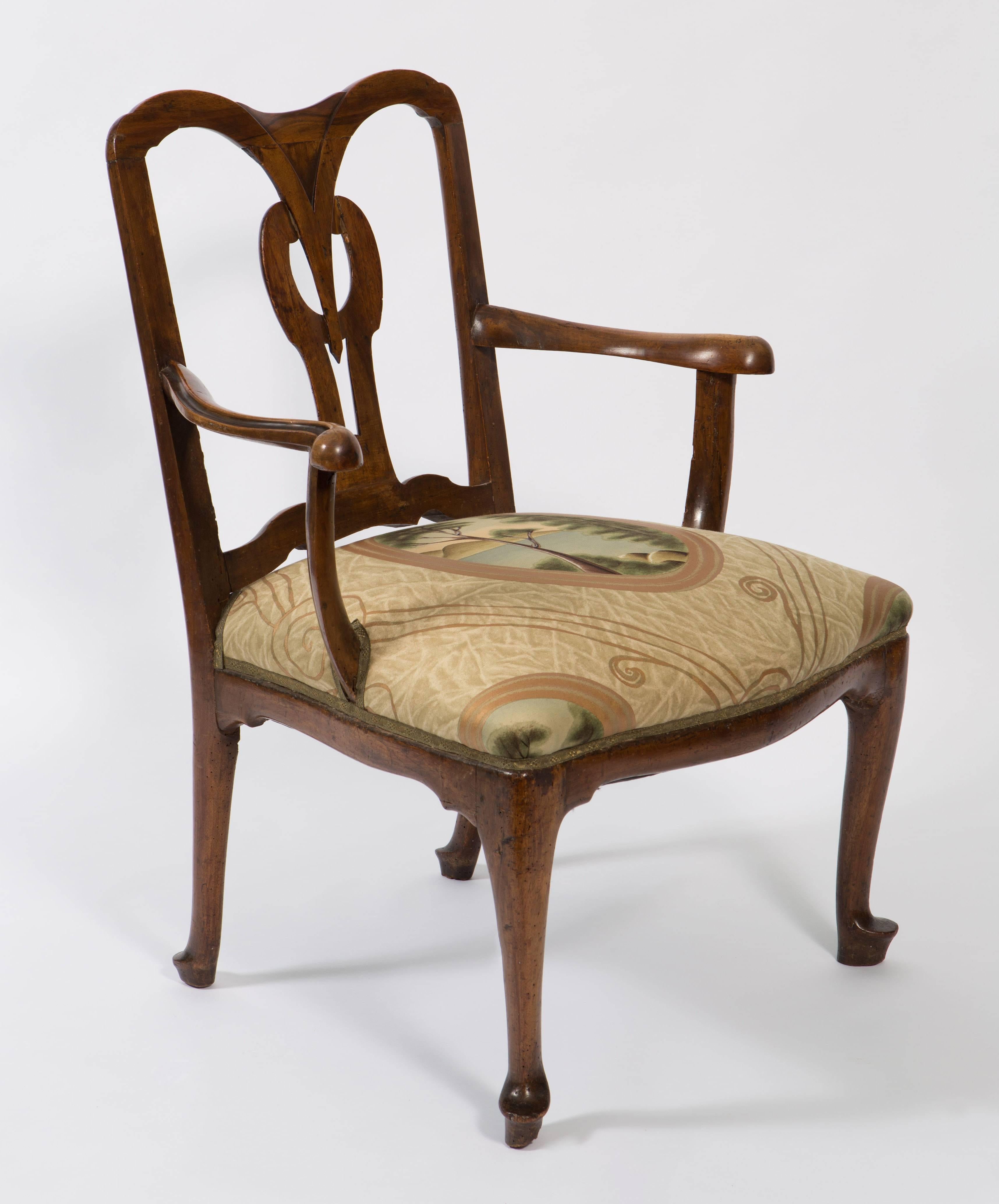 18th Century Walnut Italian Open Back Armchair For Sale 1