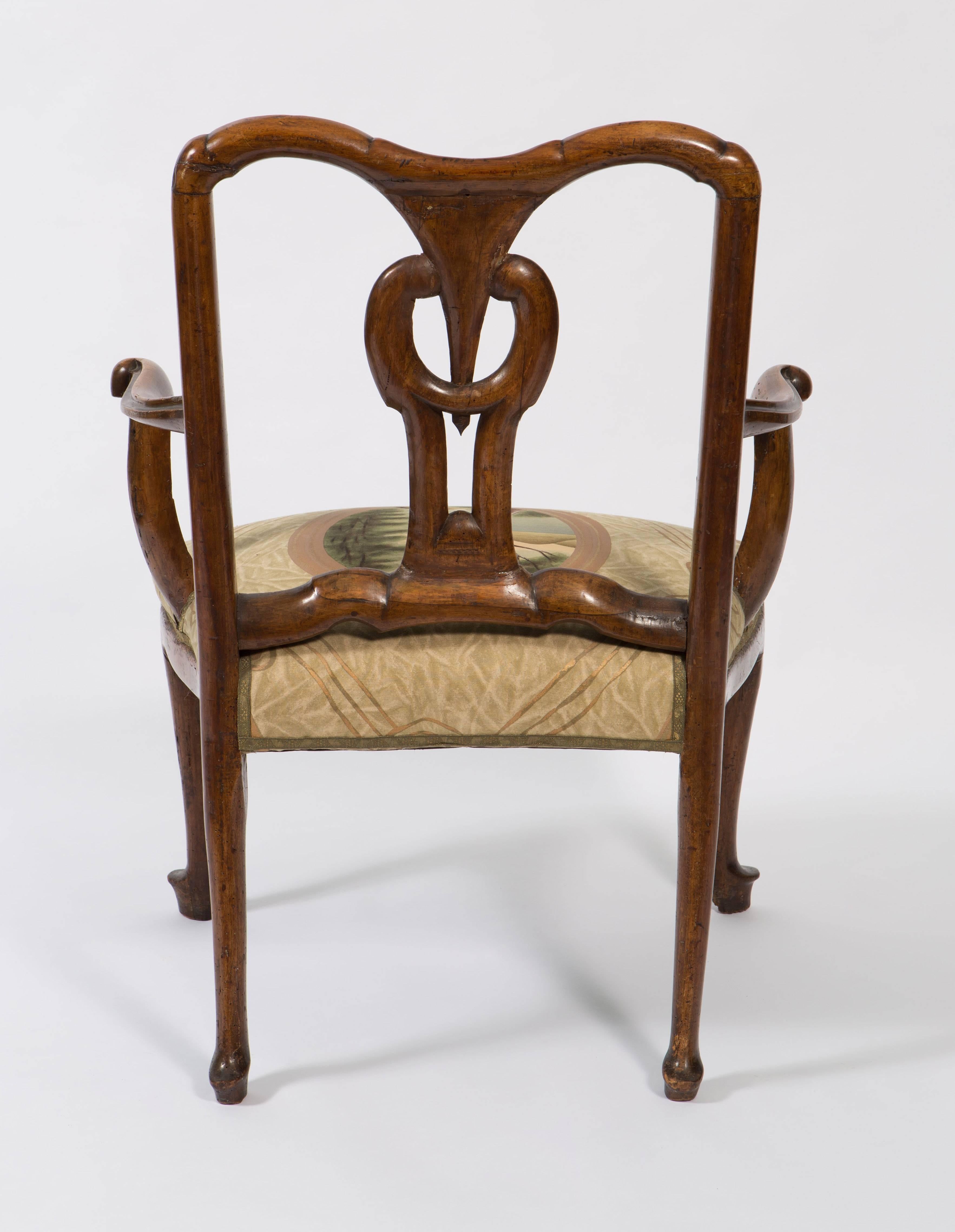 18th Century Walnut Italian Open Back Armchair For Sale 2