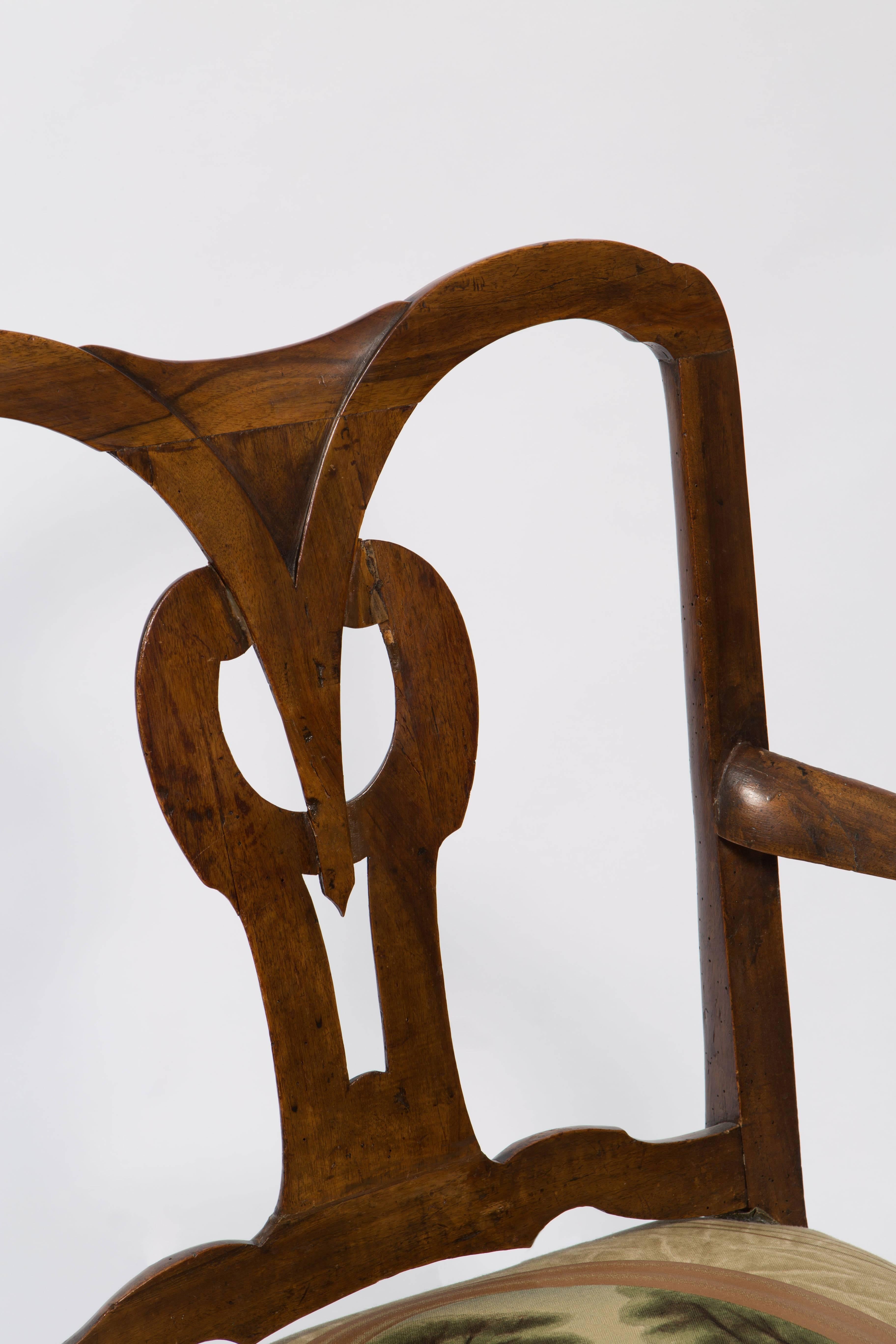 18th Century Walnut Italian Open Back Armchair For Sale 4