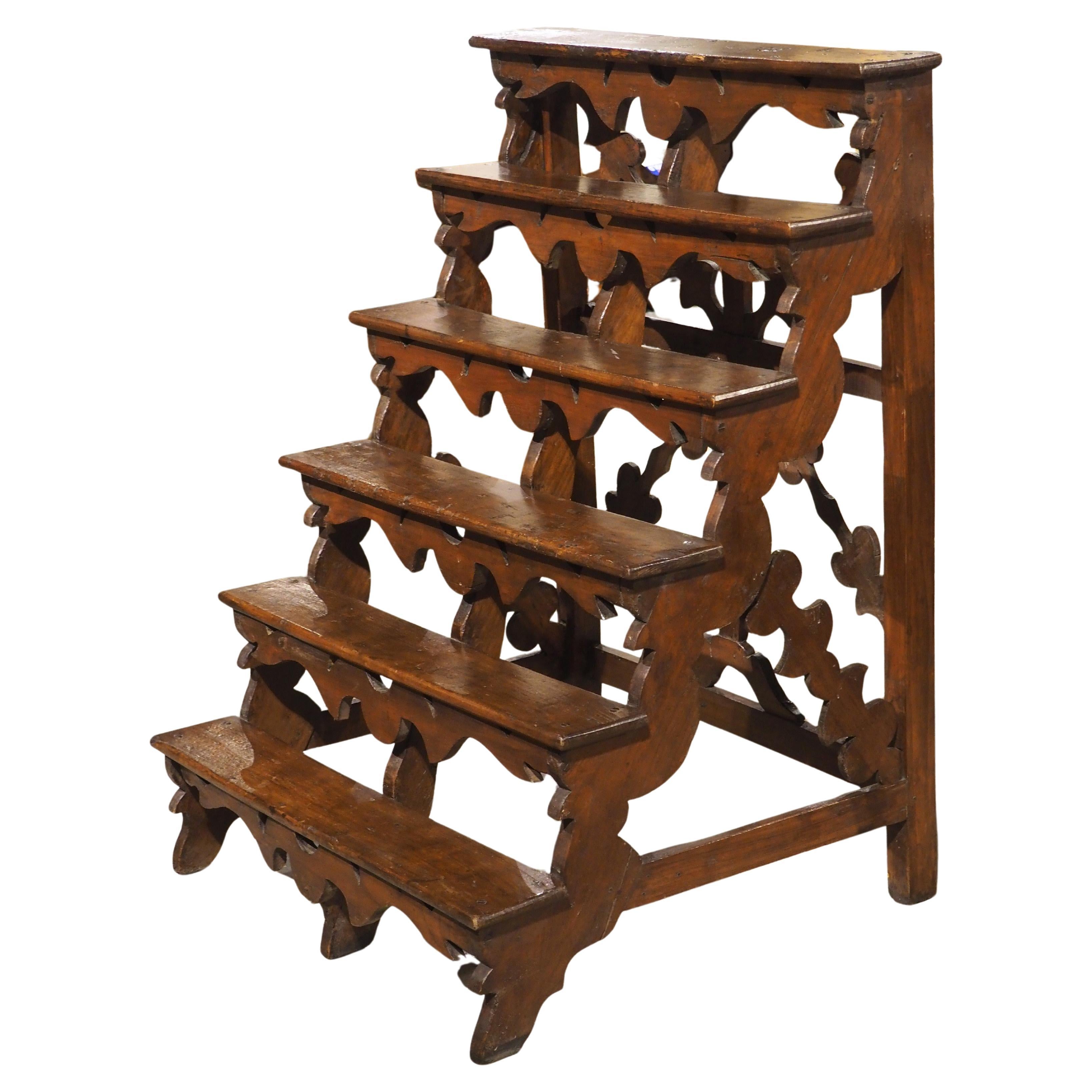 18th Century Walnut Library Stairs from Northern Italy