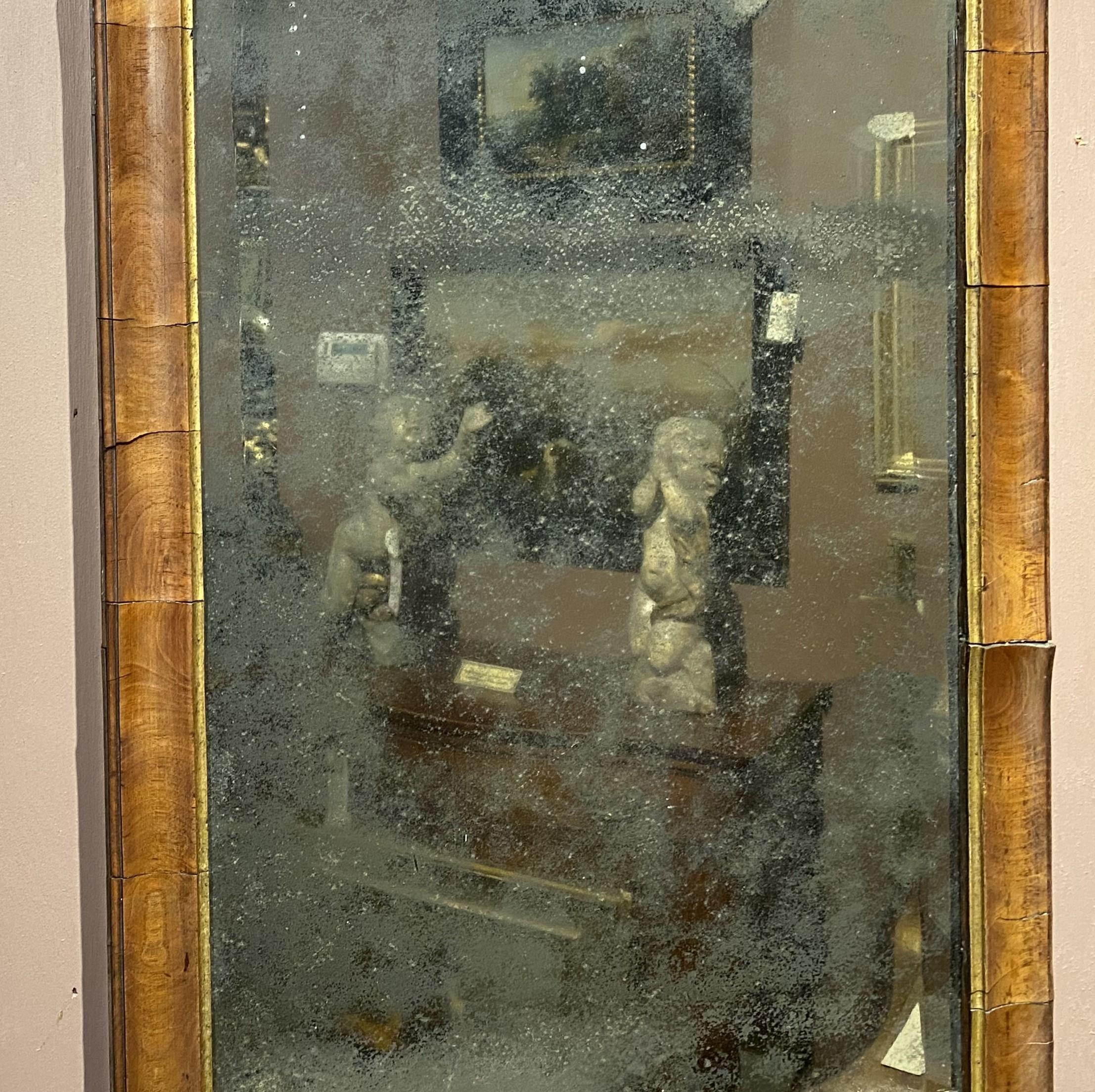 18. Jahrhundert Nussbaum- und Mahagoni-Spiegel mit geschnitzter Prince of Wales-Feder (Englisch) im Angebot