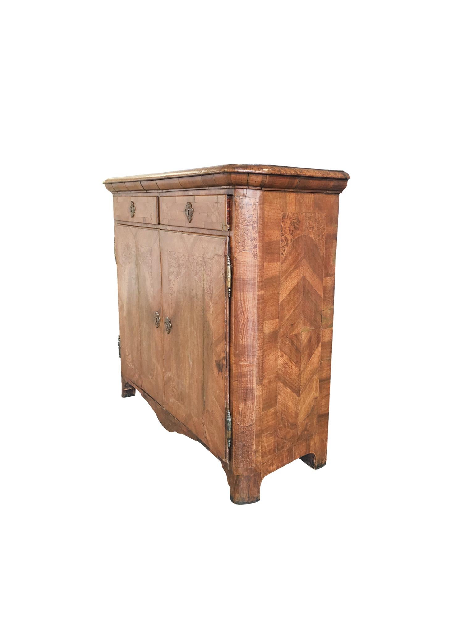Parquetry 18th Century Walnut and Olive Burl Italian Cabinet