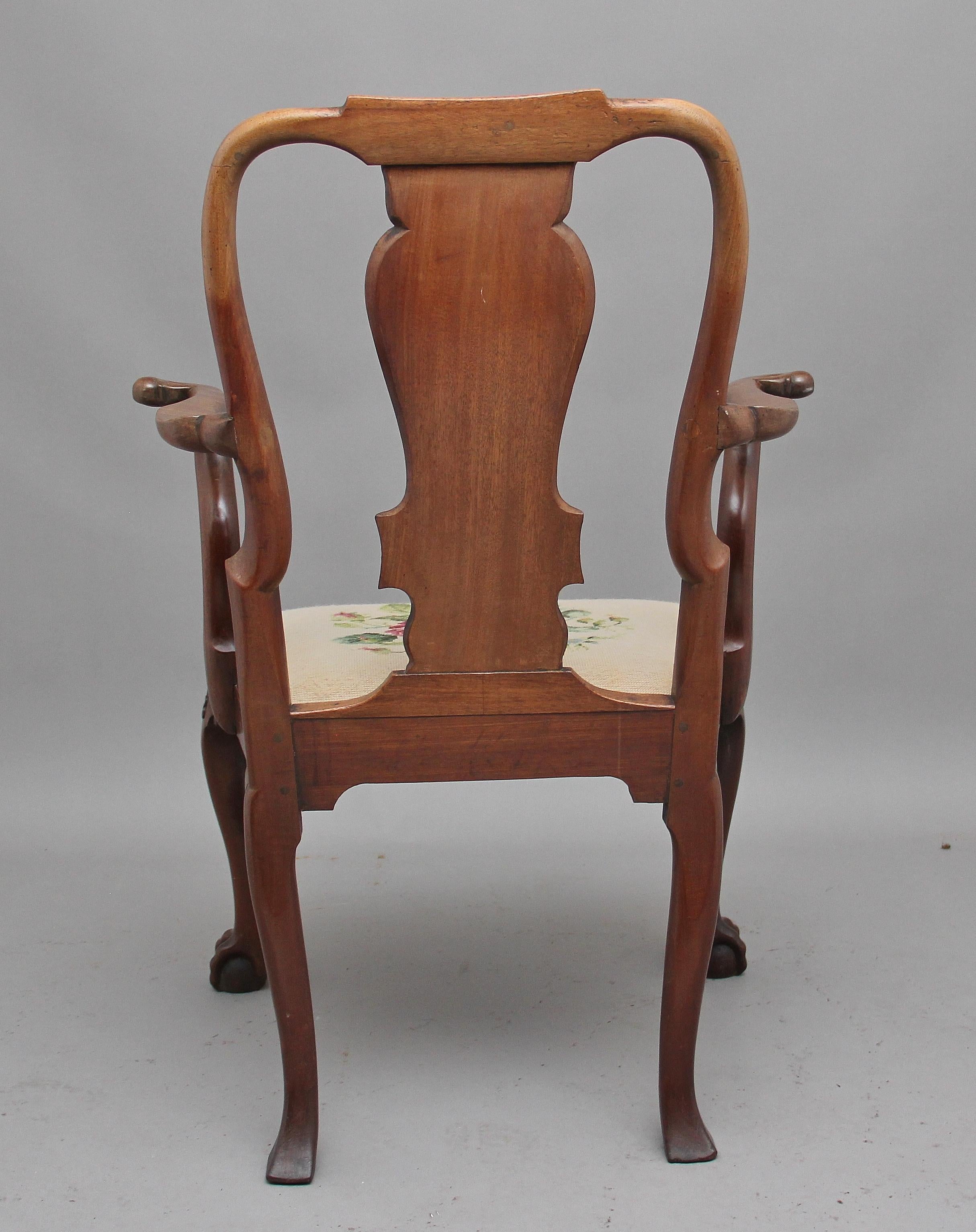British 18th Century Walnut Open Armchair For Sale