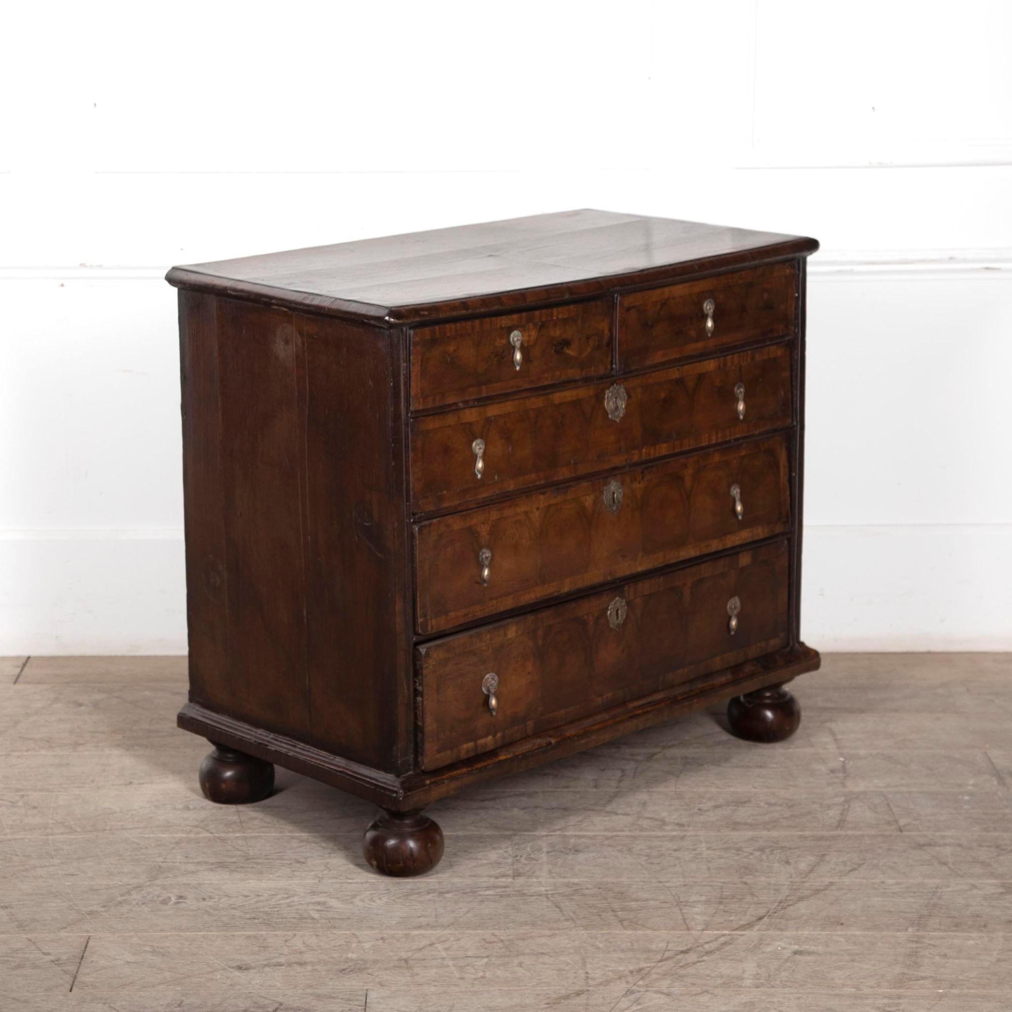 18th Century and Earlier 18th Century Walnut Oyster Chest of Drawers For Sale