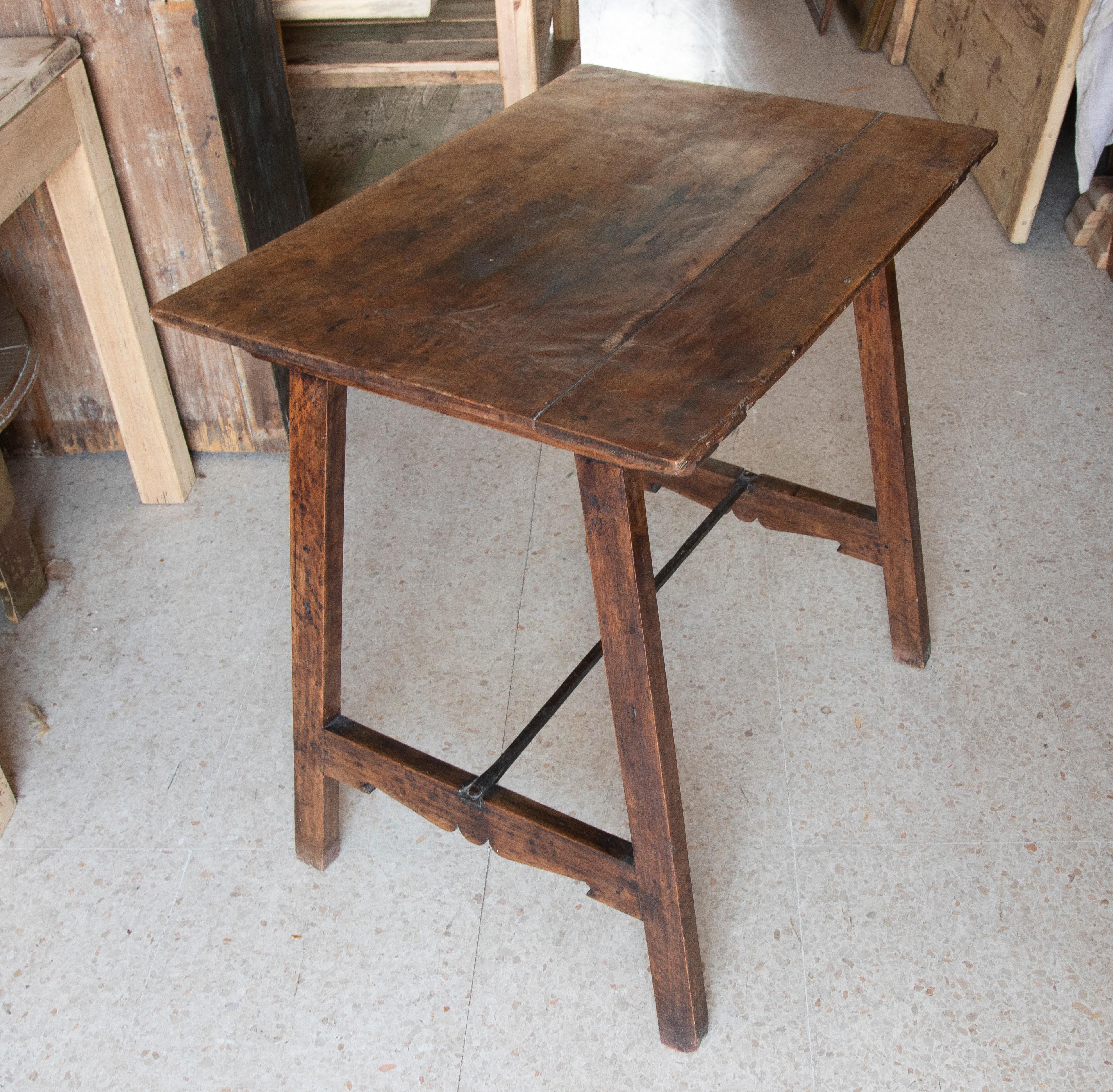 18th Century and Earlier 18th Century  Walnut Table with Iron Legs  For Sale