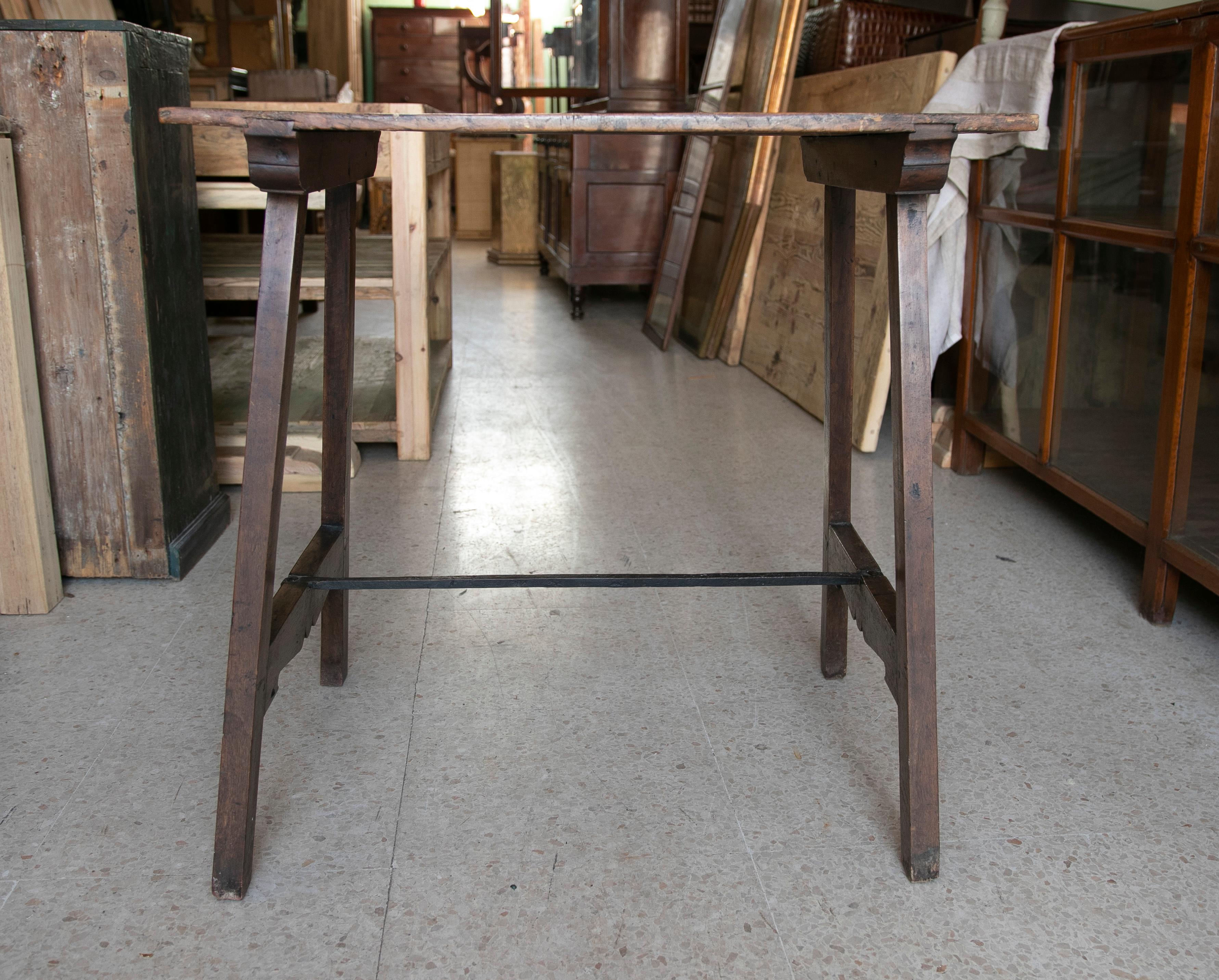 Wood 18th Century  Walnut Table with Iron Legs  For Sale