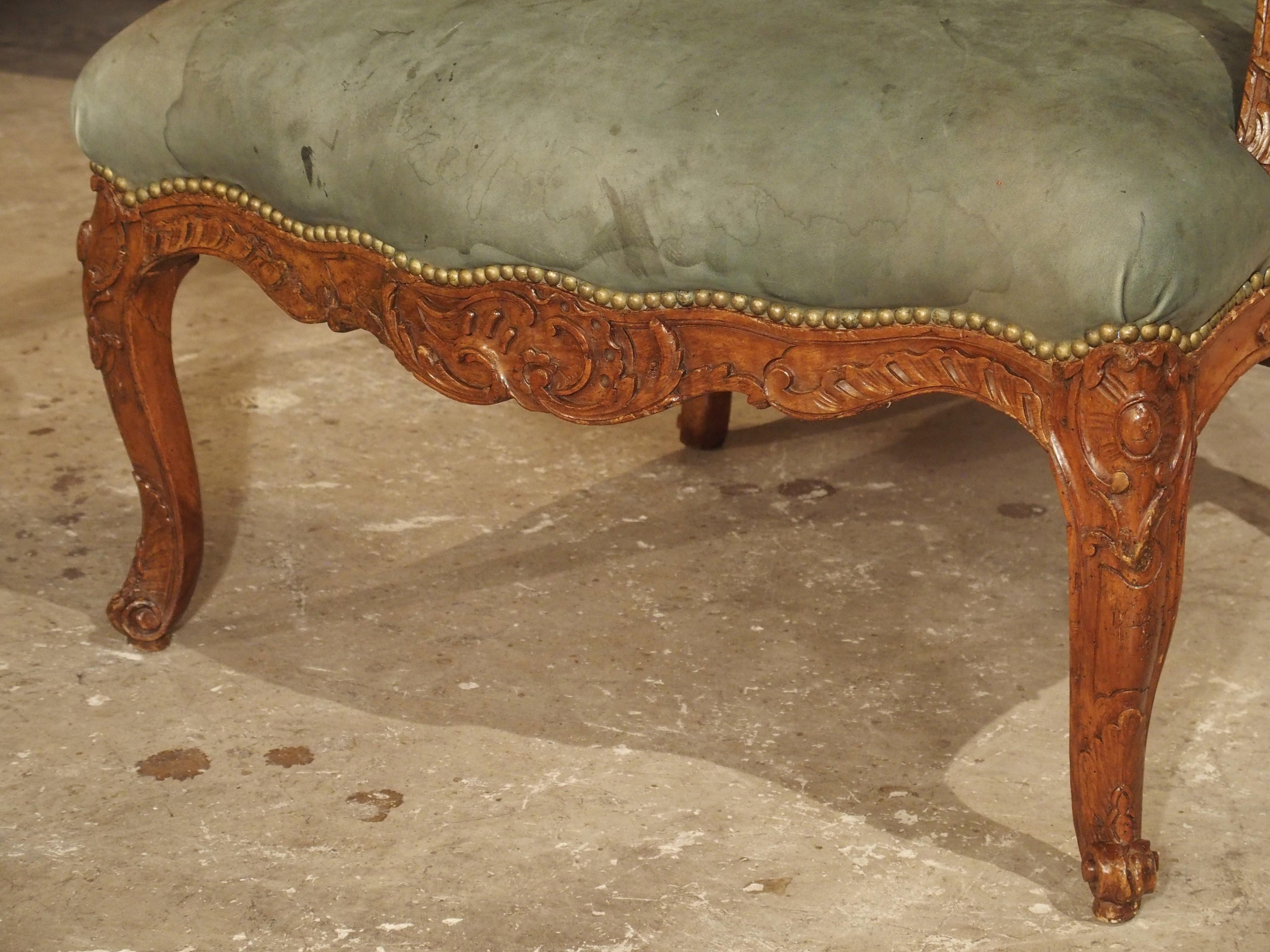 Louis XV 18th Century Walnut Wood Fauteuil by Nicolas Foliot, Furniture Maker to the King