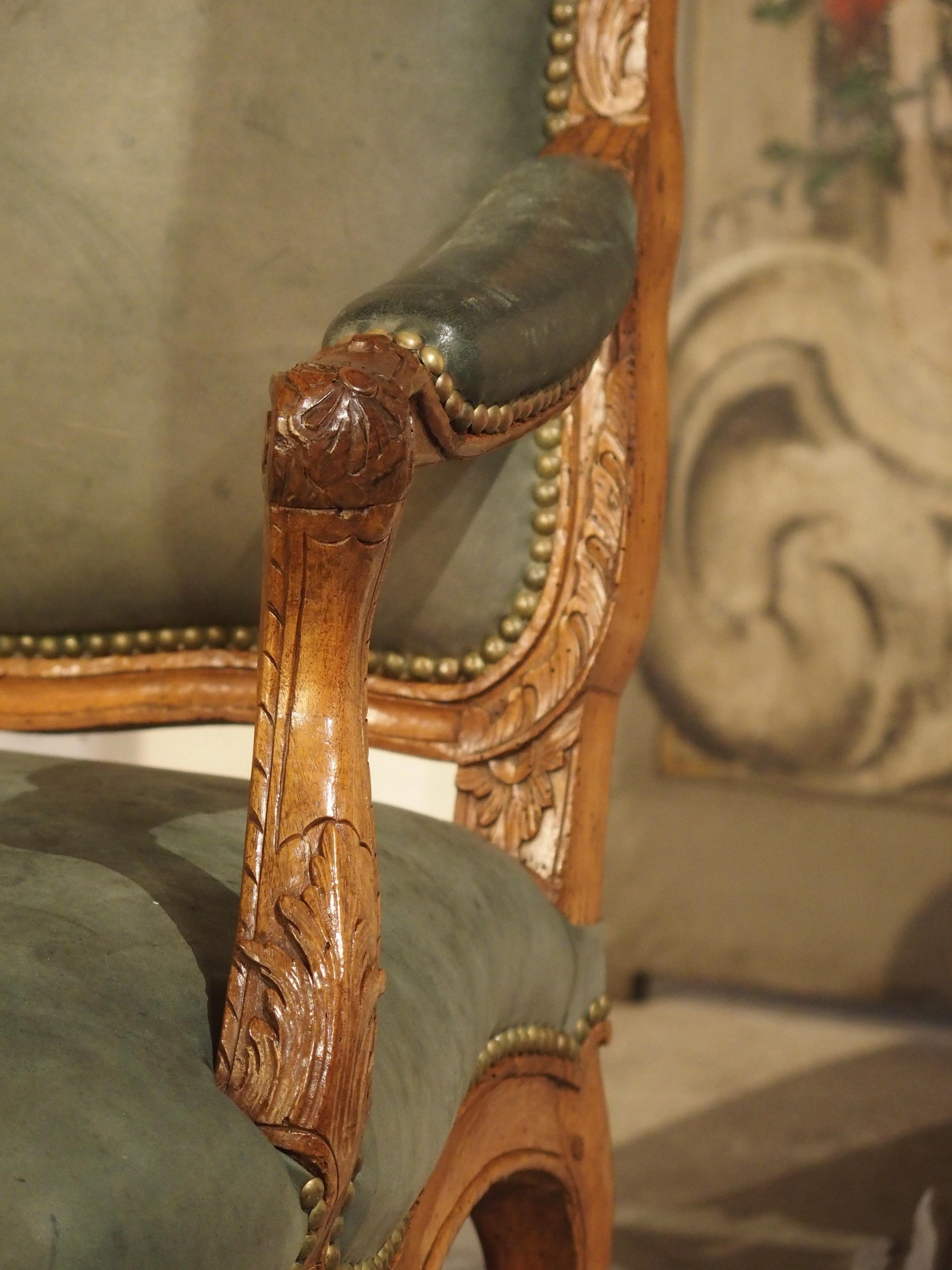 French 18th Century Walnut Wood Fauteuil by Nicolas Foliot, Furniture Maker to the King