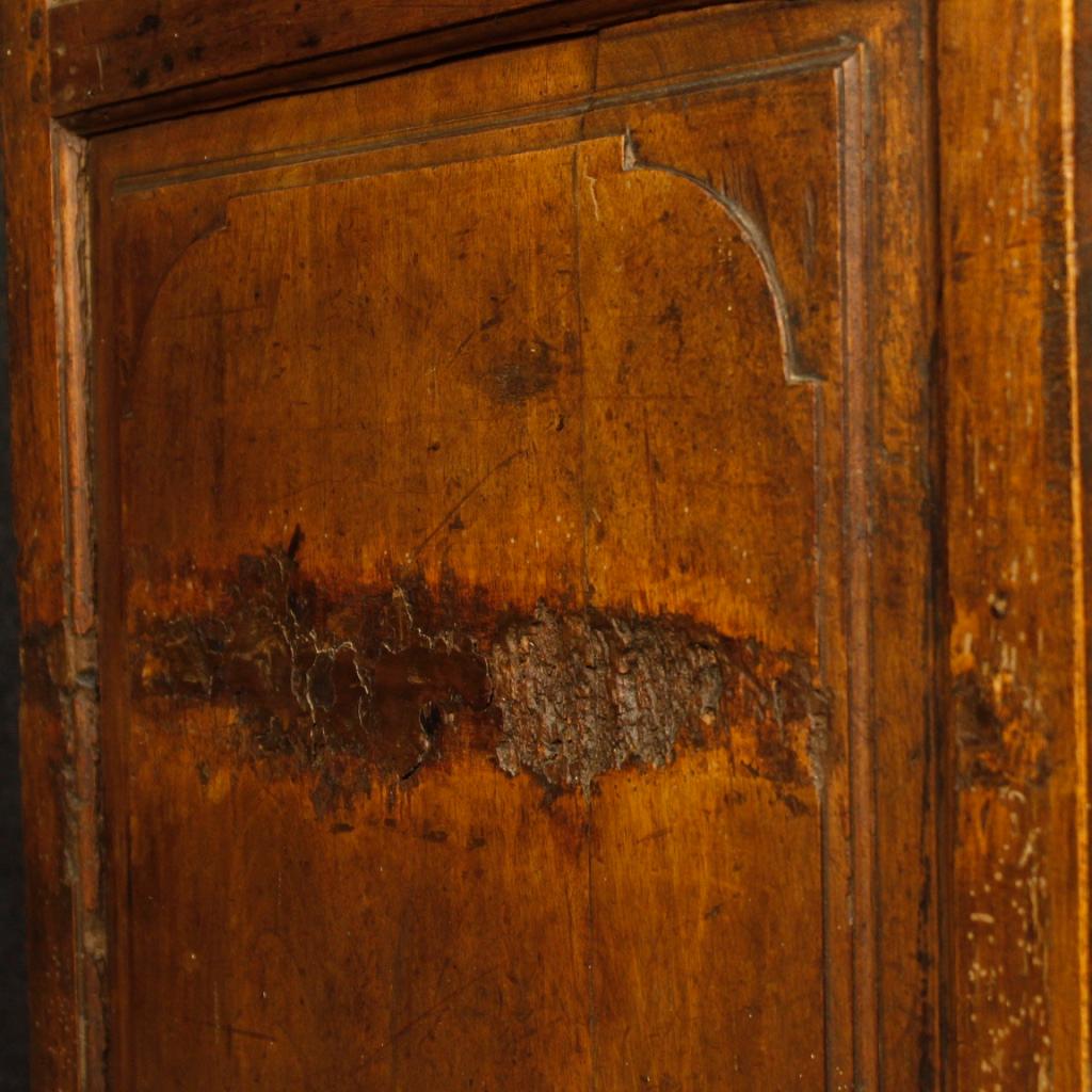 18th Century Walnut Wood French Louis XIII Style Double Body Cupboard, 1770 In Fair Condition For Sale In Vicoforte, Piedmont