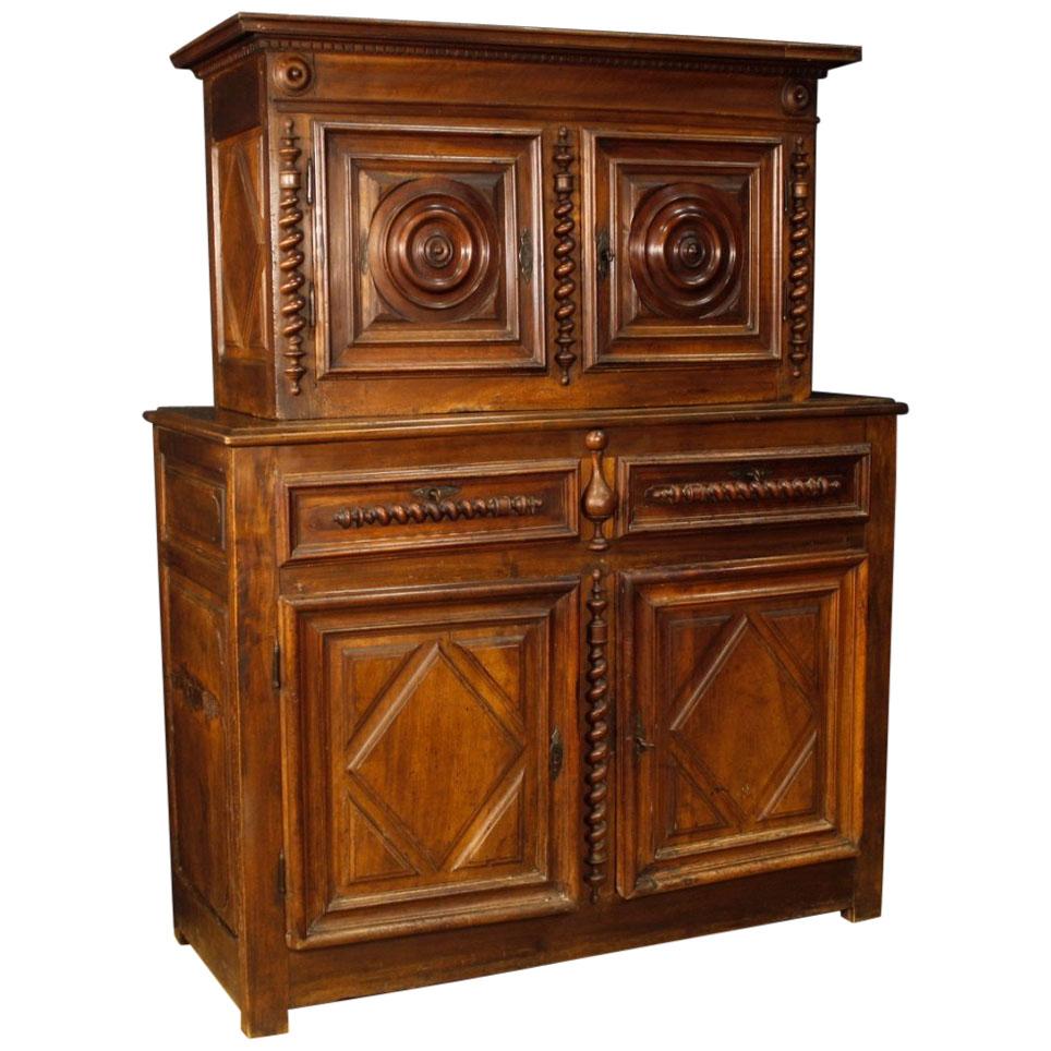 18th Century Walnut Wood French Louis XIII Style Double Body Cupboard, 1770 For Sale