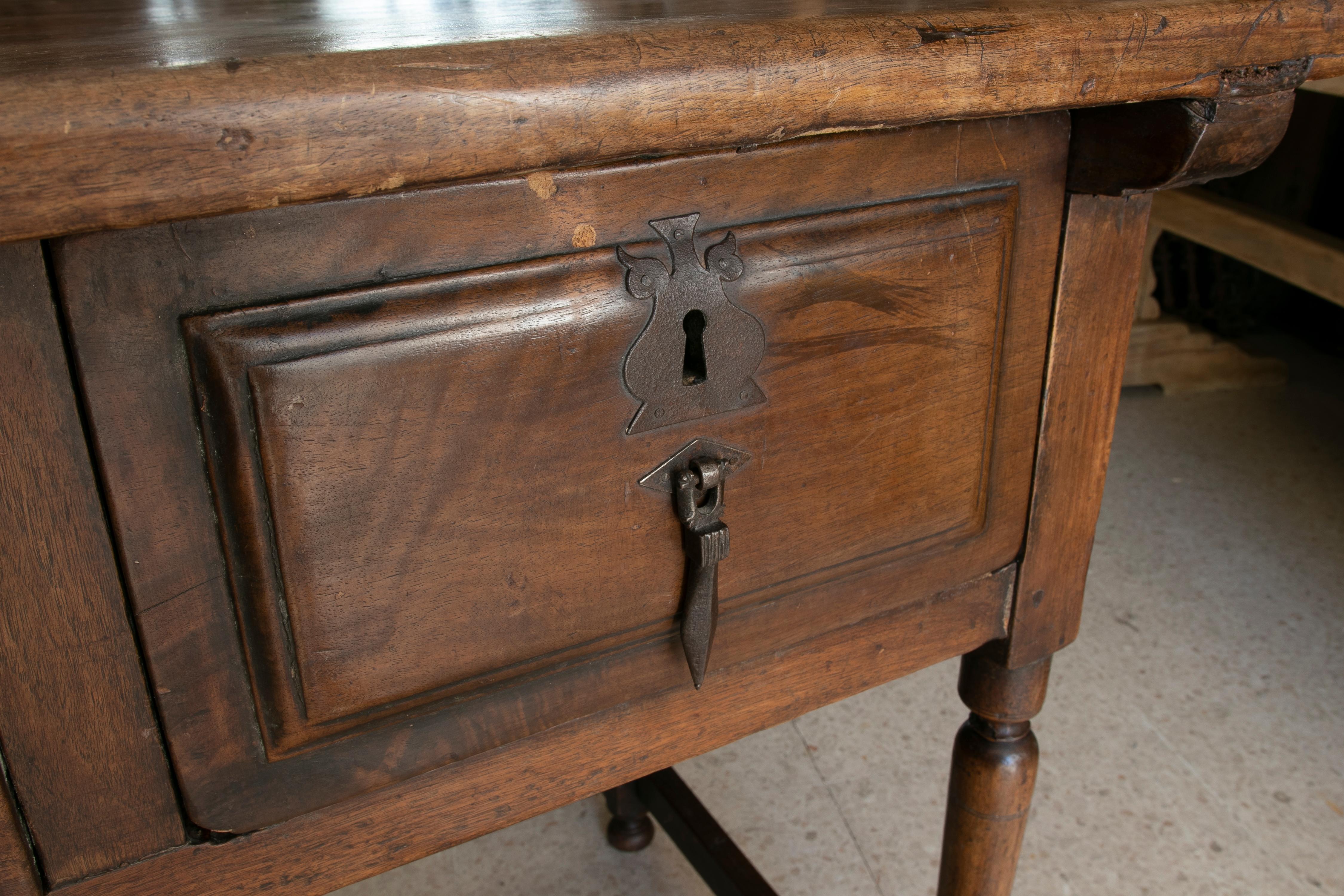18th Century Walnut Writing Table with Two Drawers and Antique Fittings For Sale 5