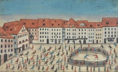18th Century Watercolor of a Great Sword Duel in Germany