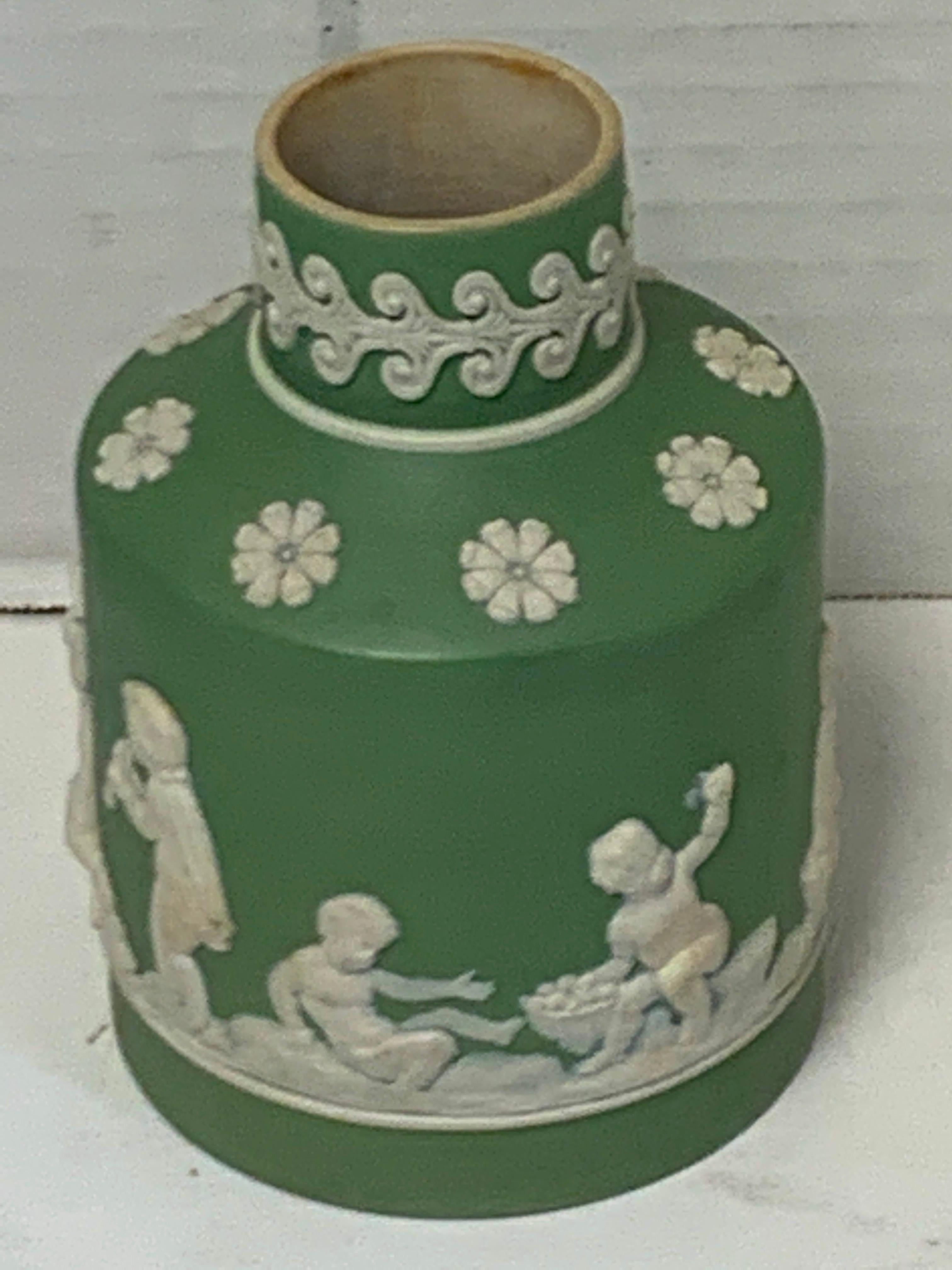 Ceramic 18th Century Wedgwood Olive Jasperware Tea Caddy, Lacking Cover