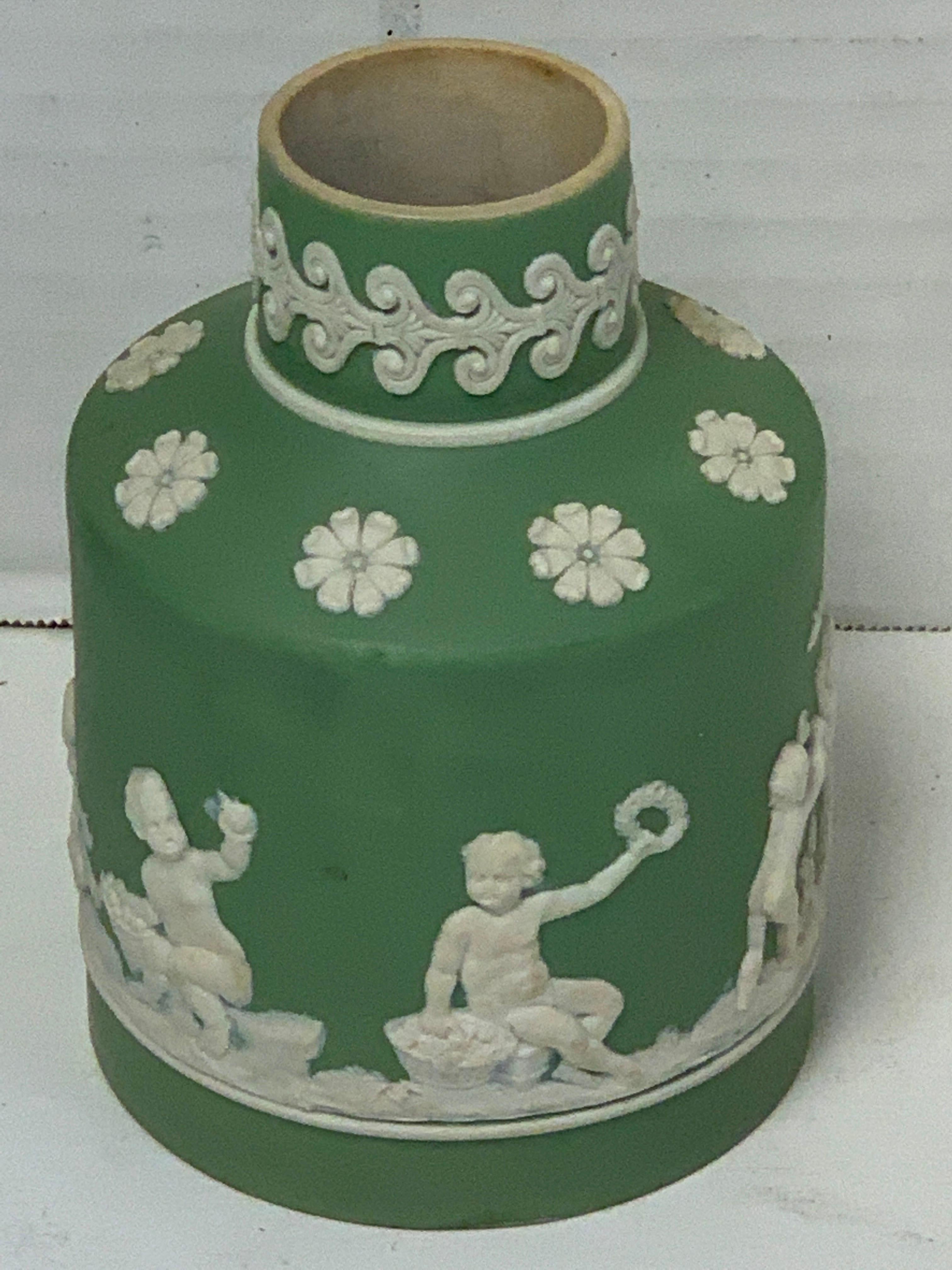 18th Century Wedgwood Olive Jasperware Tea Caddy, Lacking Cover 1