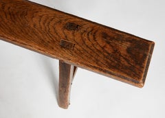18th Century Welsh Oak Plank Bench with Splayed A-Frame Supports, 77" Long