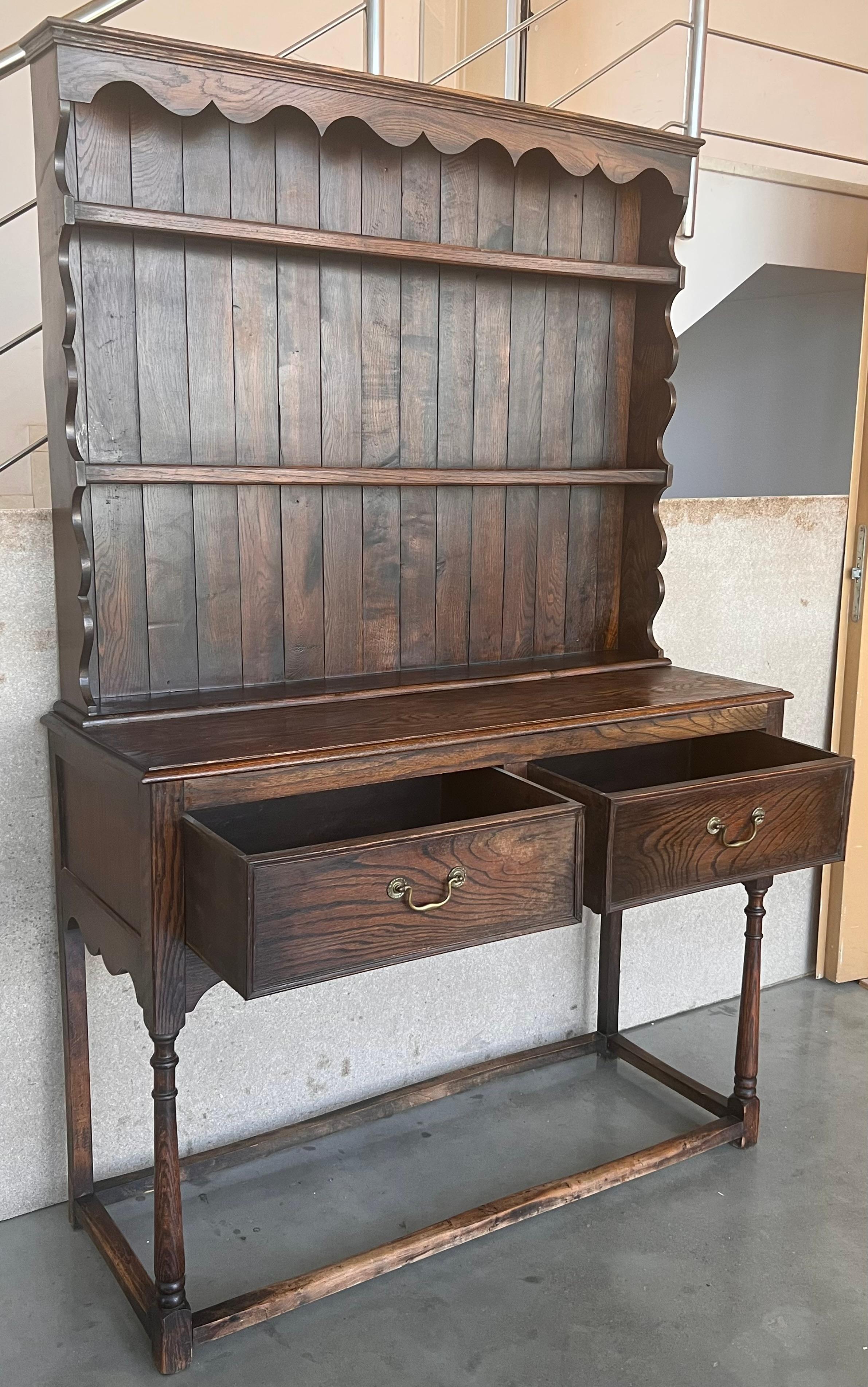 Country 18th Century Welsh Pot Board Dresser with two Drawers and Rack