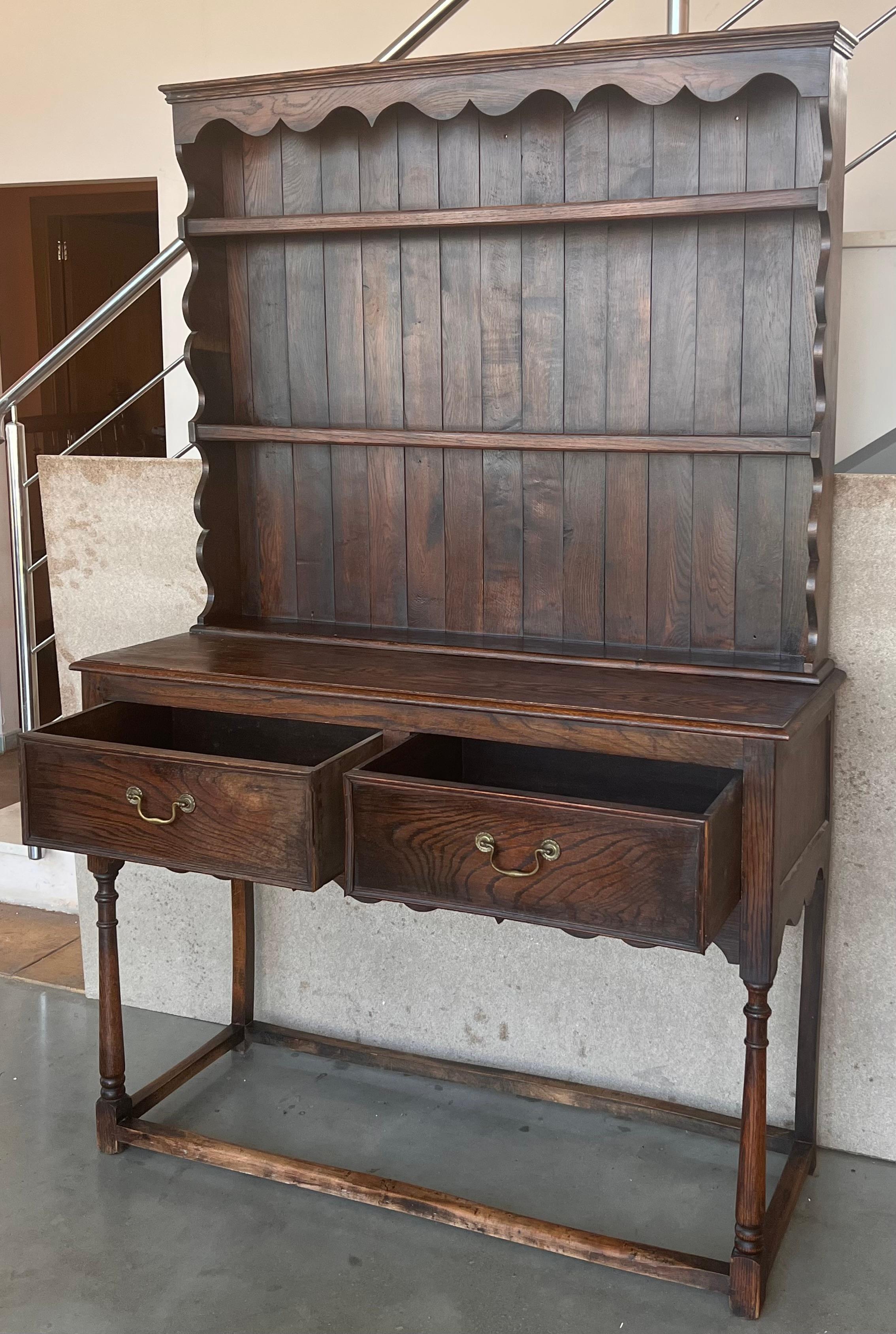 Spanish 18th Century Welsh Pot Board Dresser with two Drawers and Rack