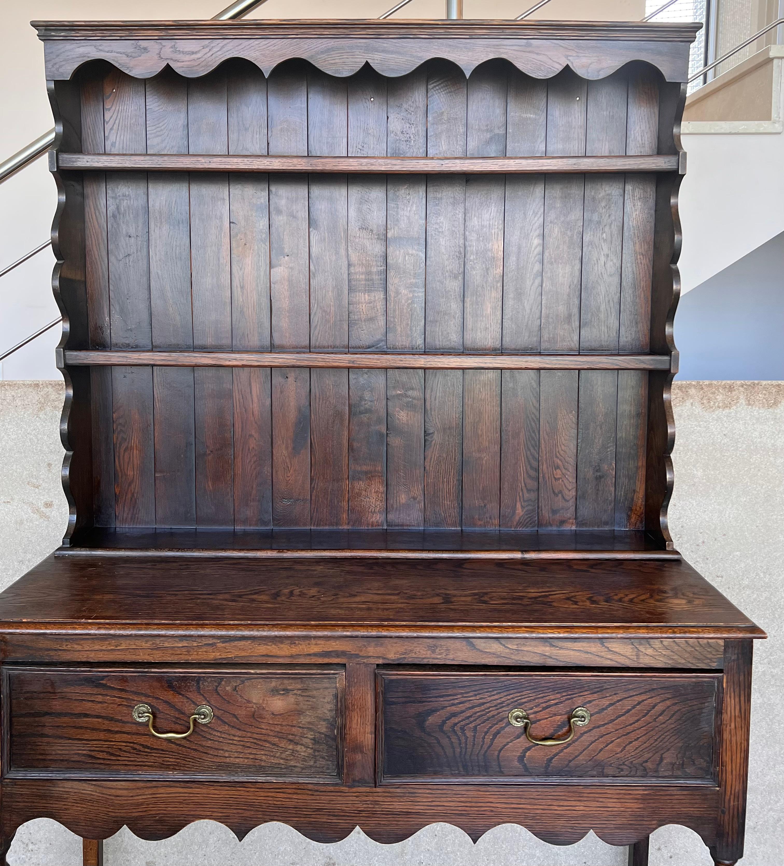 19th Century 18th Century Welsh Pot Board Dresser with two Drawers and Rack