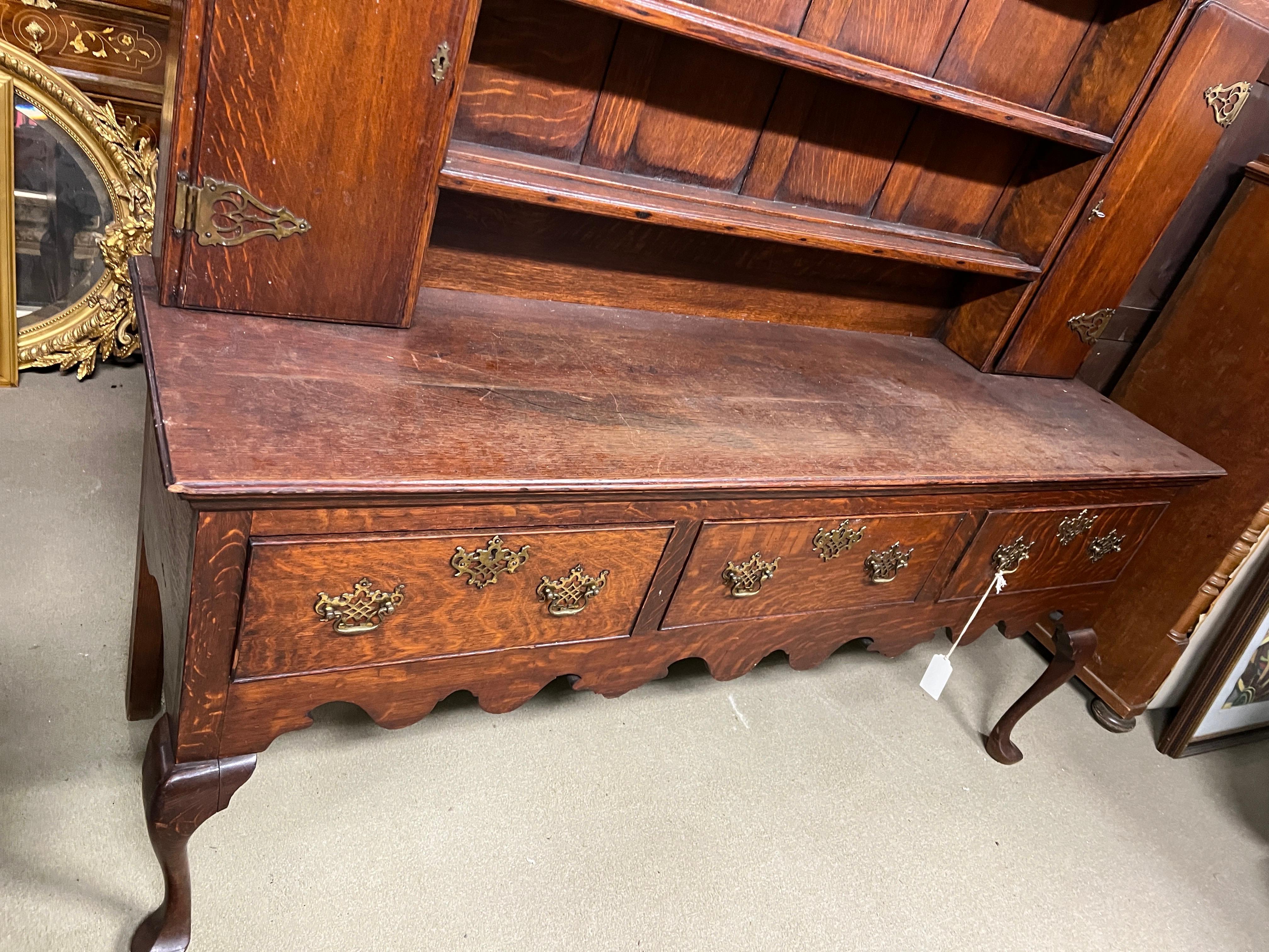 Early 19th Century 18th Century Welsh Queen Anne Style Oak Dresser and Rack  1800 For Sale