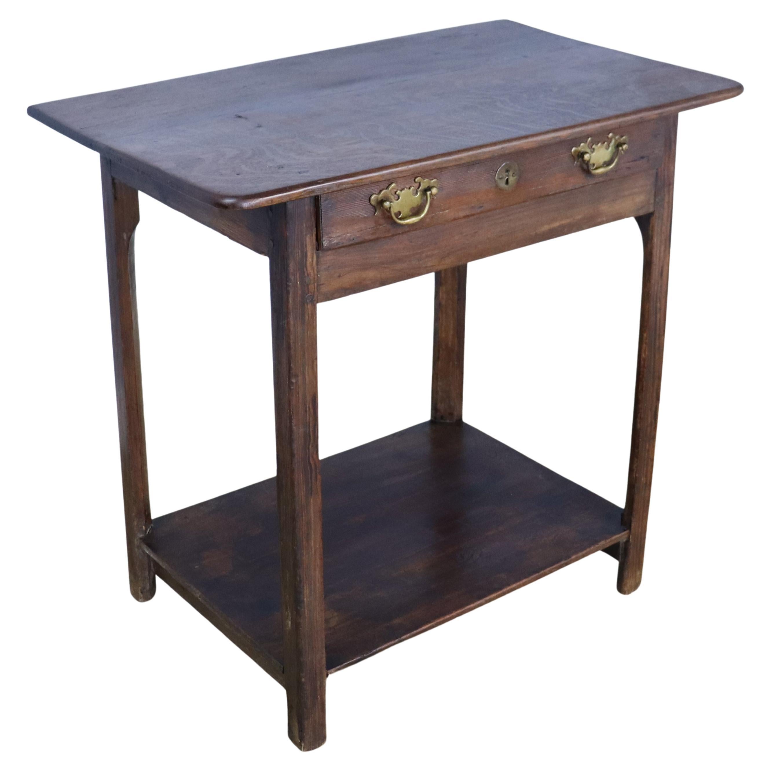 18th Century Welsh Side Table with Pine Potboard Base, Oak Top  For Sale