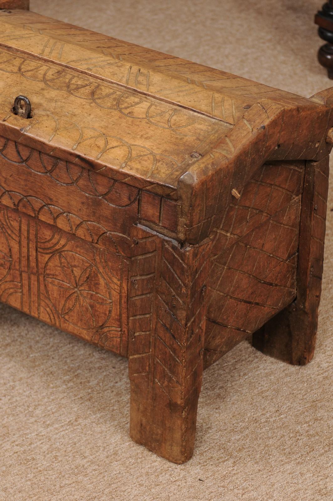 18th Century Welsh Strong Box with Carved Detail For Sale 5