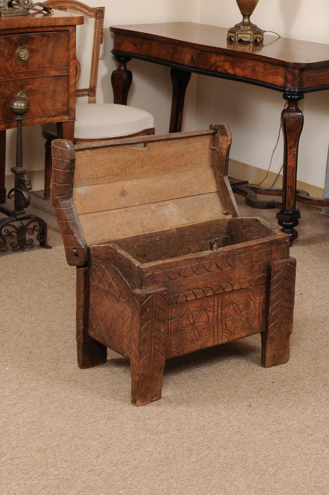 18th Century and Earlier 18th Century Welsh Strong Box with Carved Detail For Sale