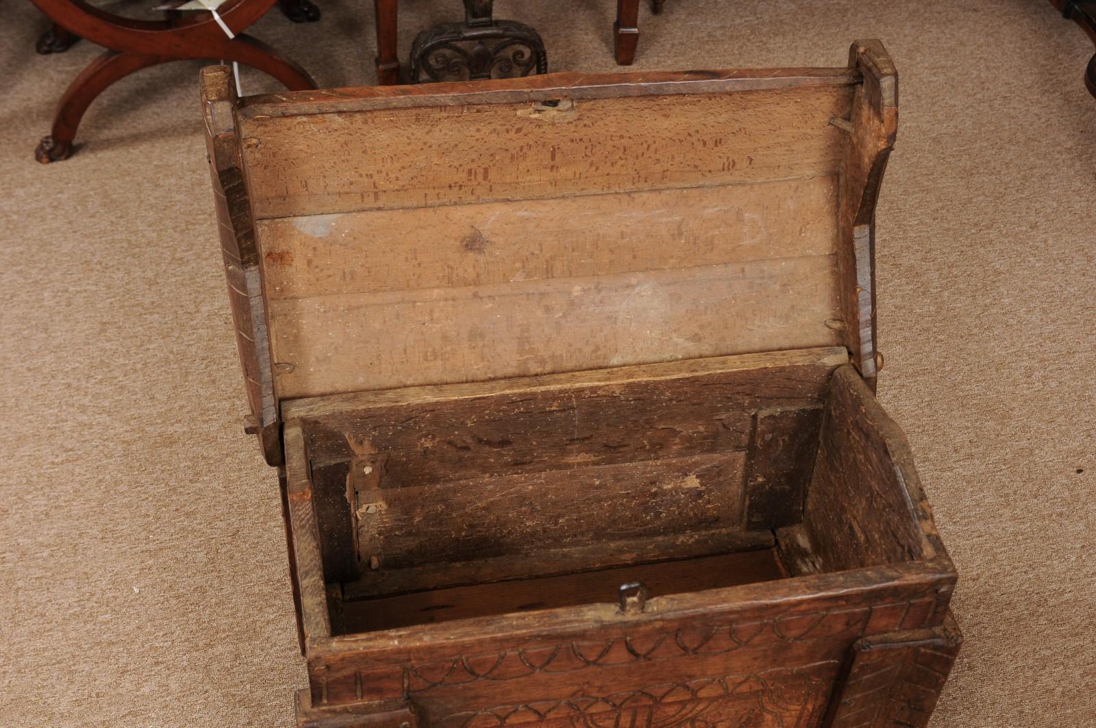 Wood 18th Century Welsh Strong Box with Carved Detail For Sale