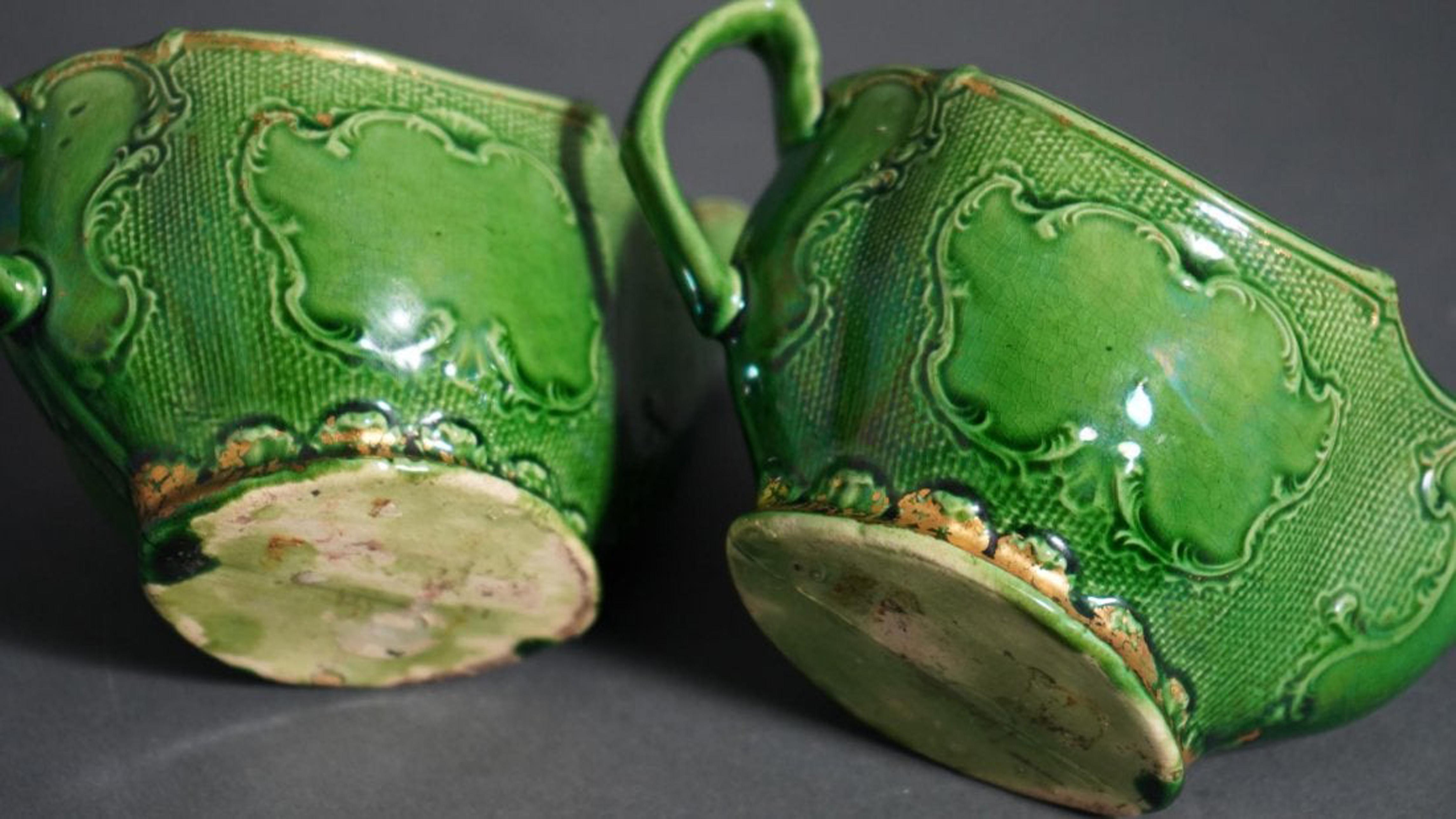 18th Century Whieldon-Type Green-Glazed Sauceboats with Remains of Original Gilt 3
