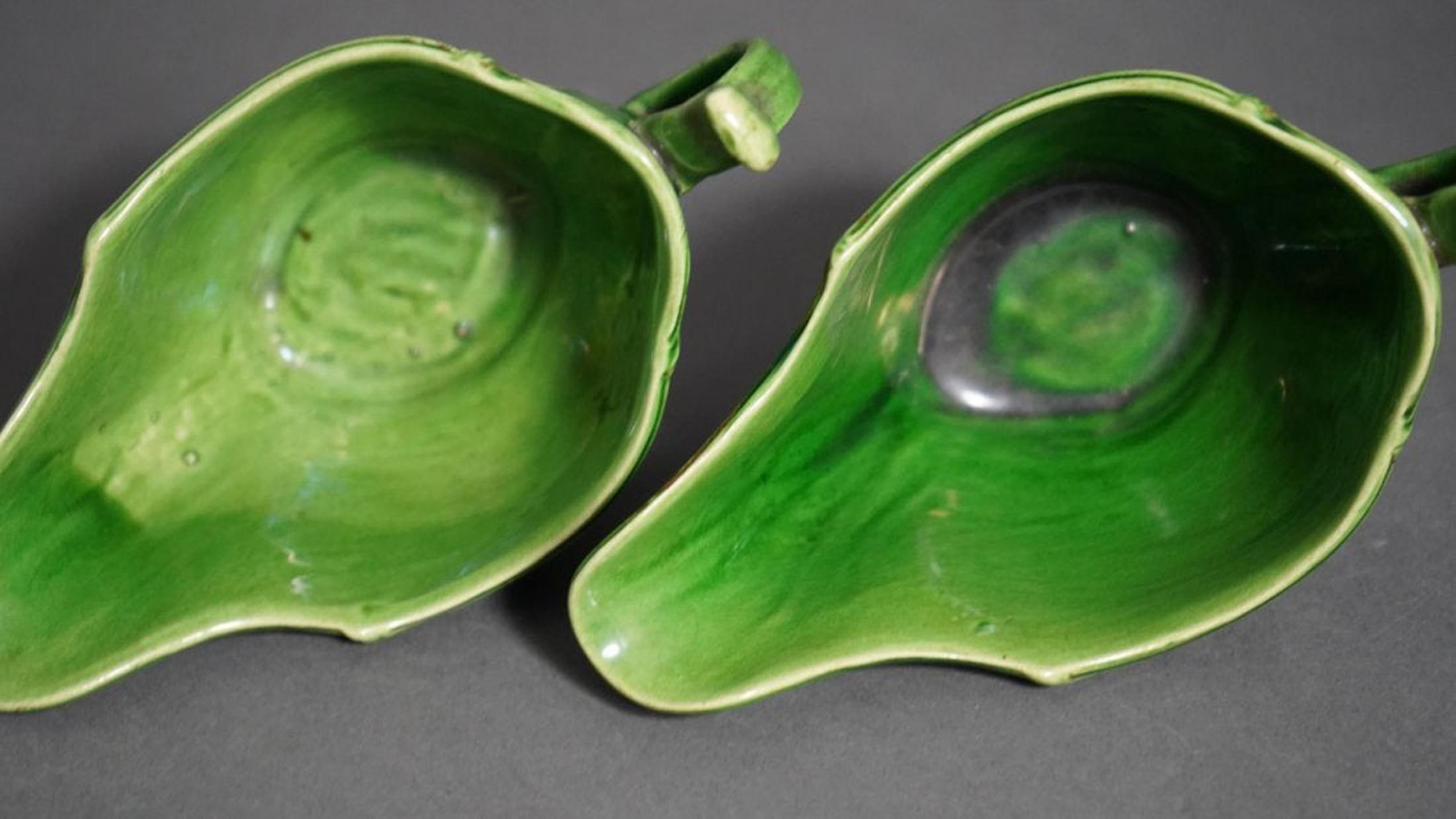 18th Century Whieldon-Type Green-Glazed Sauceboats with Remains of Original Gilt 4