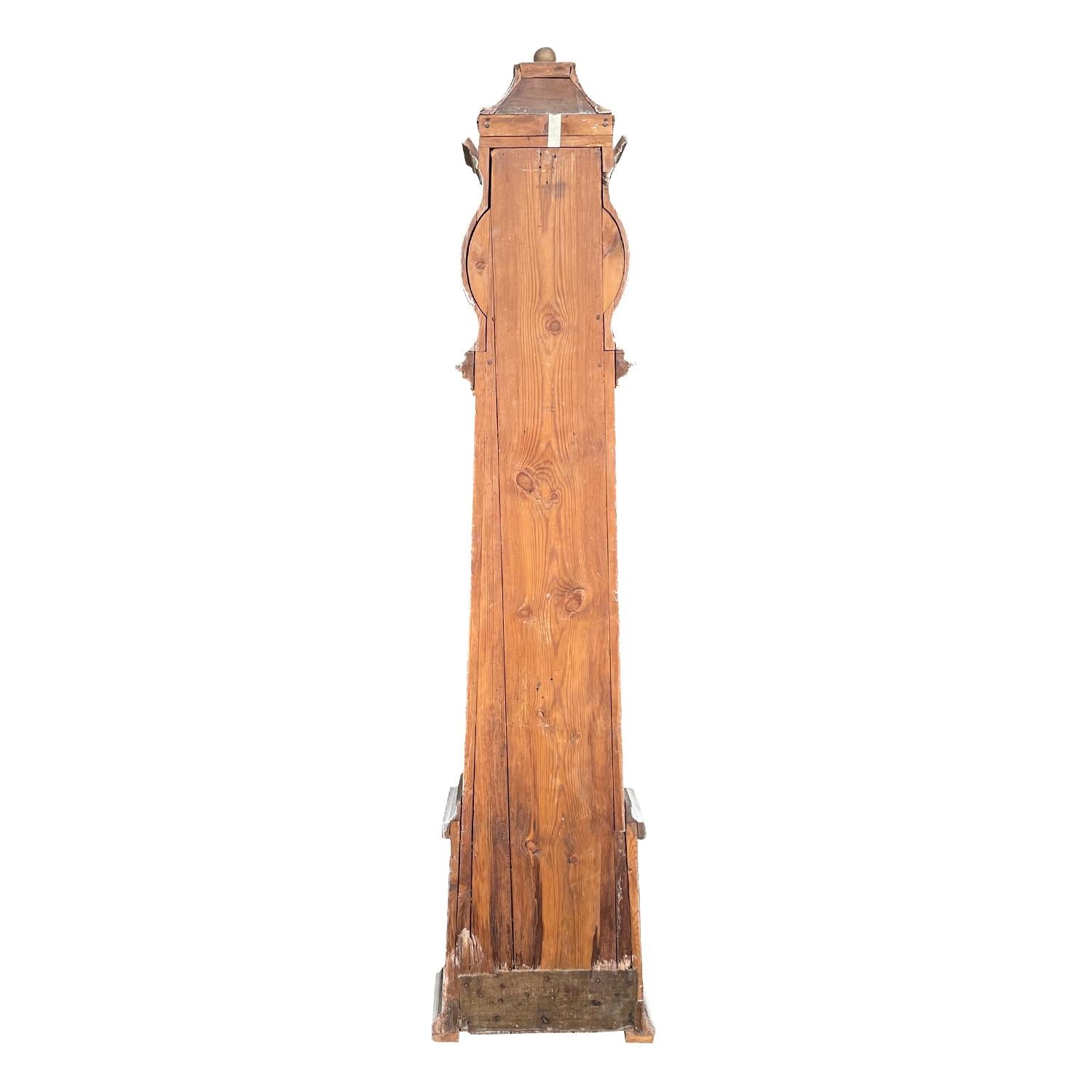 18th Century White-Grey Swedish Gustavian Brass, Pinewood Grandfather Clock In Good Condition In West Palm Beach, FL