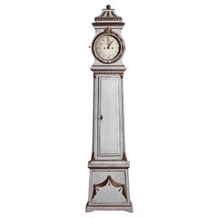 18th Century White-Grey Swedish Gustavian Brass, Pinewood Grandfather Clock