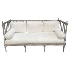 18th Century White-Grey Swedish Gustavian Pinewood Sofa Bench, Antique Daybed