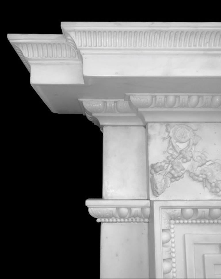Adam Style 18th Century, White Hand Carved Statutory Palladium Fireplace For Sale