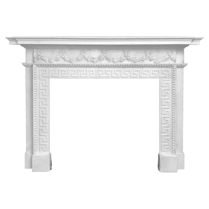 18th Century, White Hand Carved Statutory Palladium Fireplace For Sale