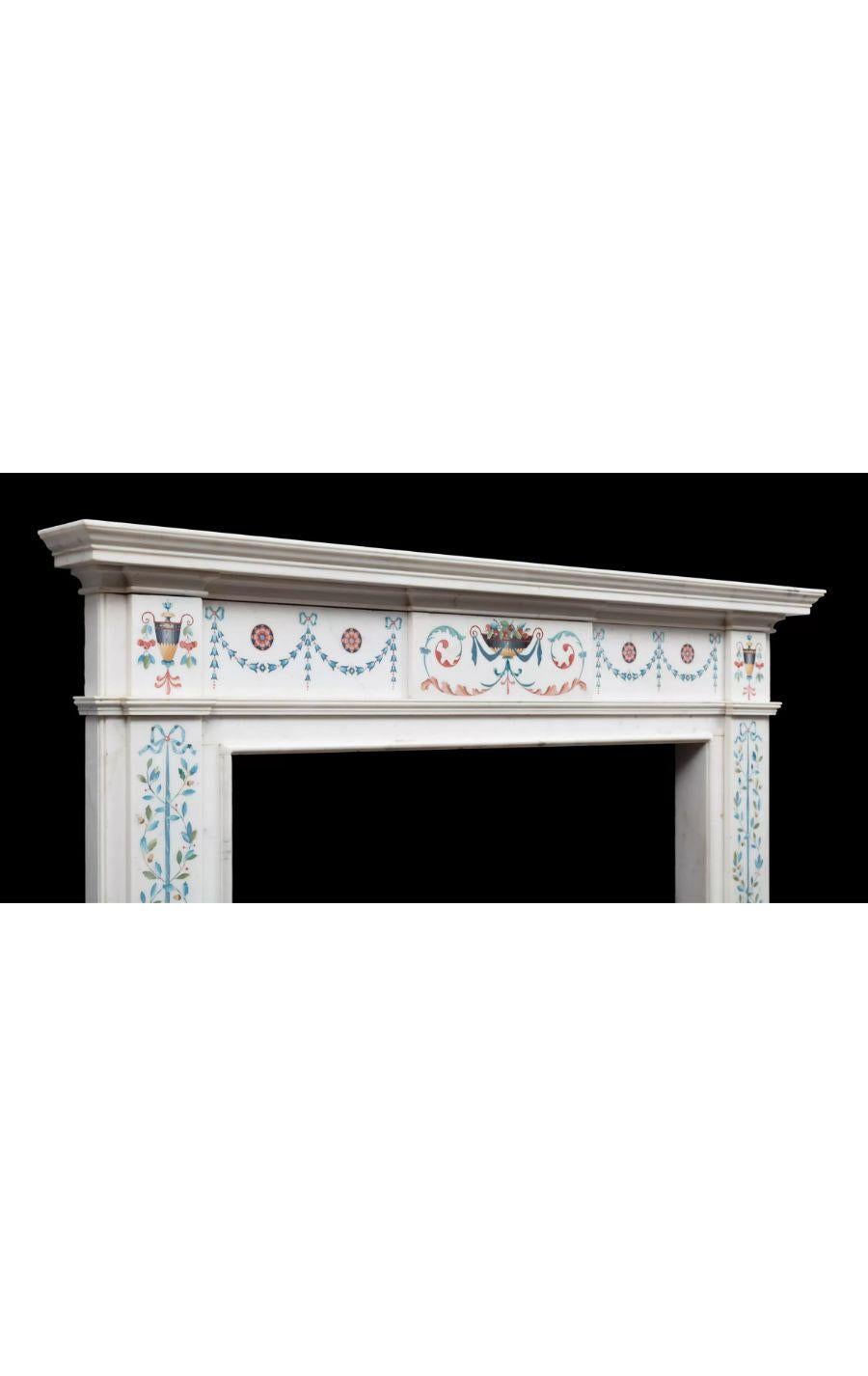 Georgian 18th Century White Italian Statuary Marble Bossi Fireplace For Sale