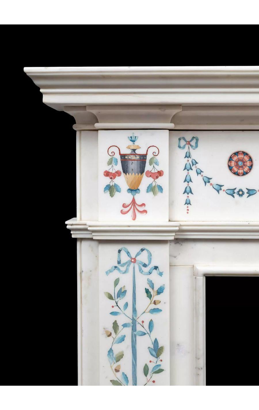 Irish 18th Century White Italian Statuary Marble Bossi Fireplace For Sale