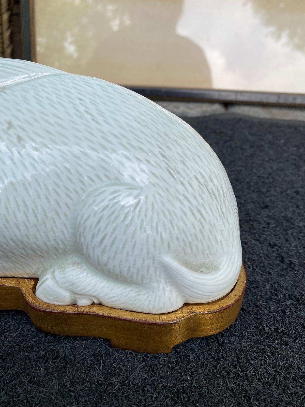 18th Century White Porcelain Warthog on Custom Giltwood Base For Sale 8