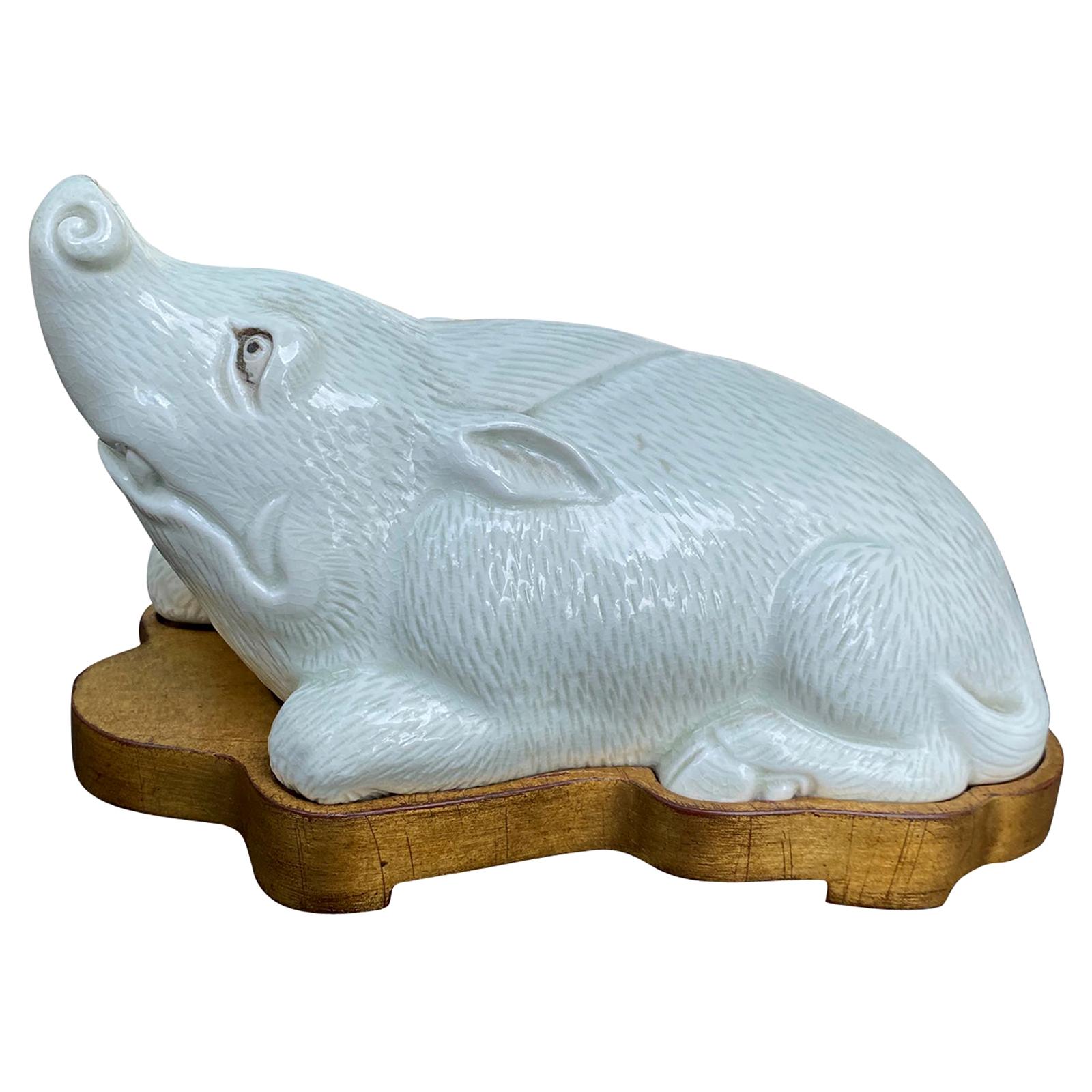 18th Century White Porcelain Warthog on Custom Giltwood Base For Sale