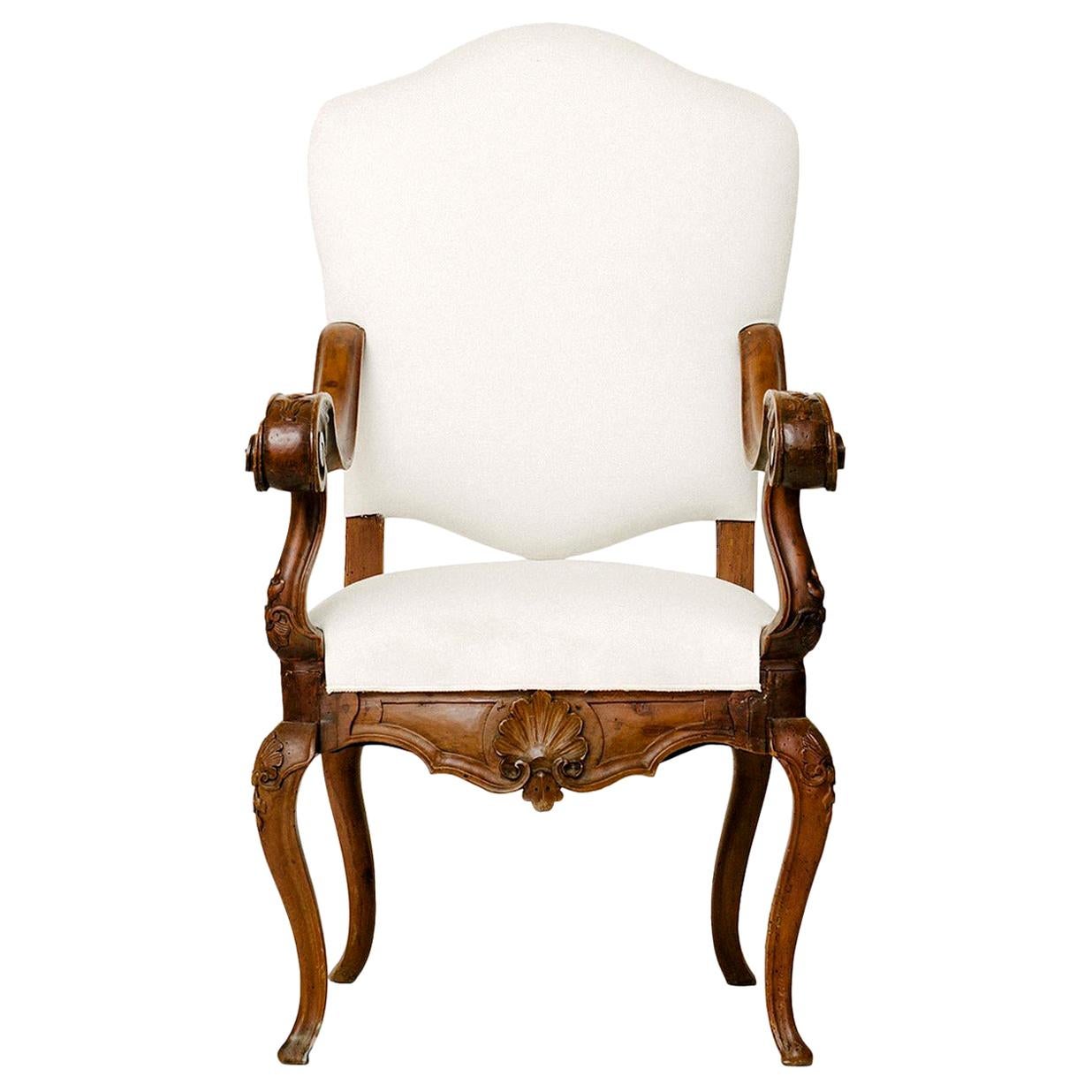 18th Century White Upholstered French Fauteuil For Sale