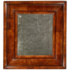 18th Century William and Mary Figured Walnut Cushion Mirror, circa 1690, England