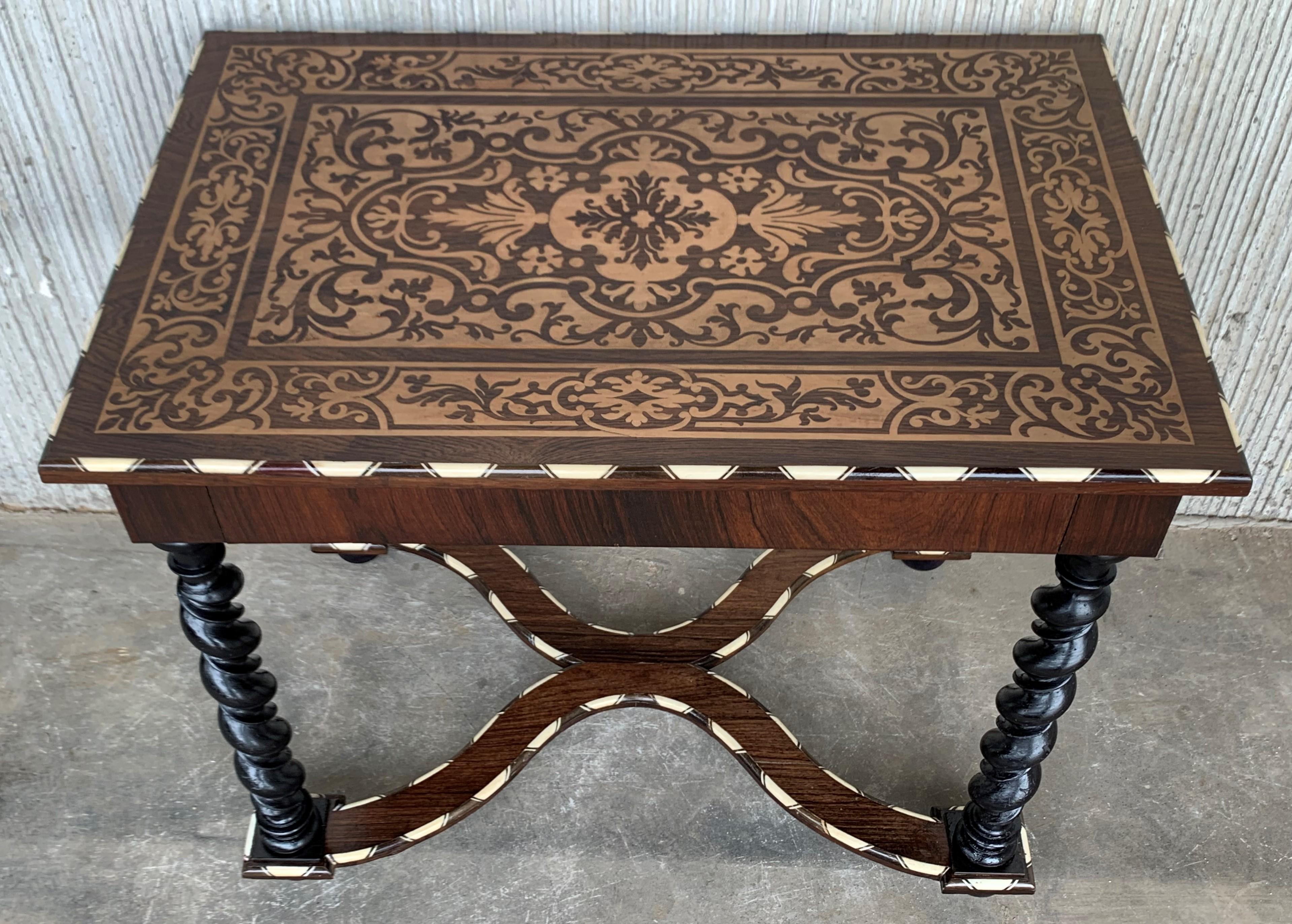 18th Century William and Mary Marquetry Side Table with Turned Legs & Stretcher 3