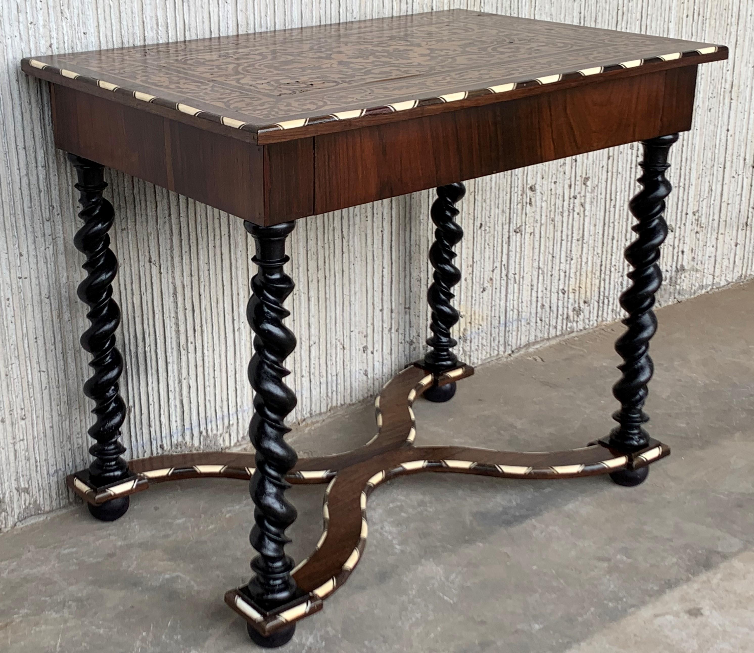18th Century William and Mary Marquetry Side Table with Turned Legs & Stretcher 4