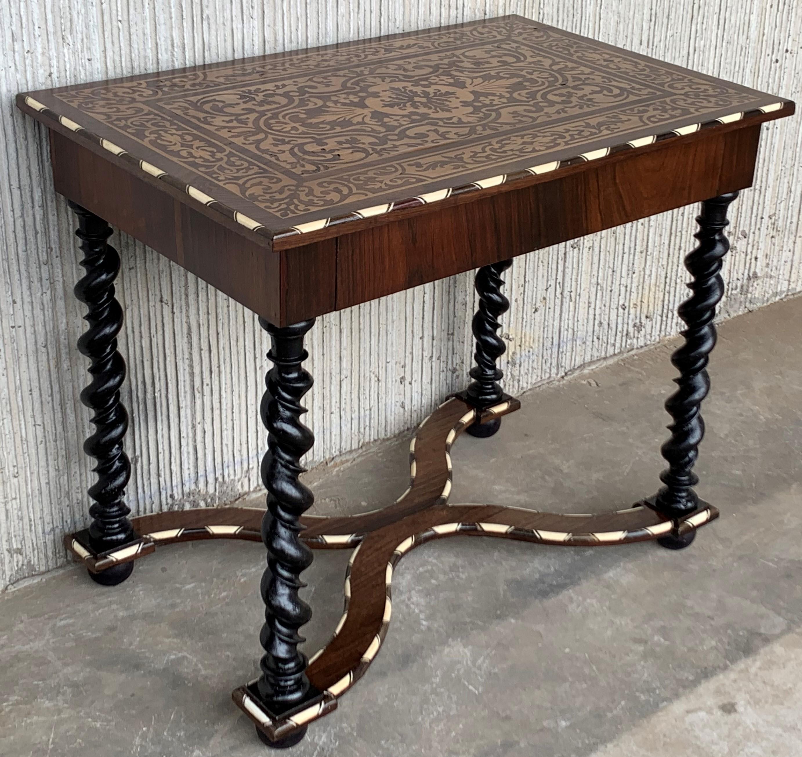 18th Century William and Mary Marquetry Side Table with Turned Legs & Stretcher 5