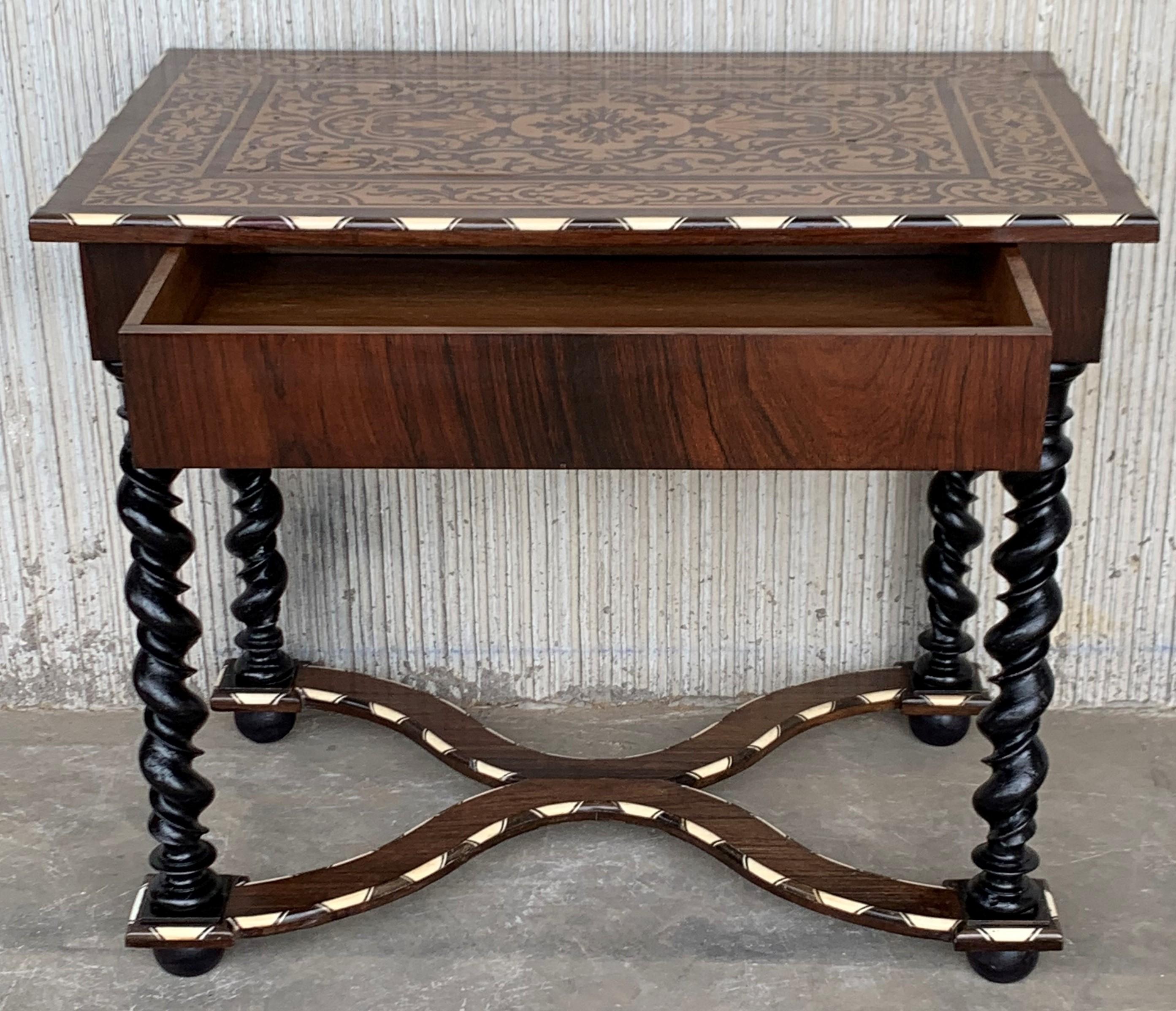18th Century William and Mary Marquetry Side Table with Turned Legs & Stretcher 6