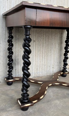 18th Century William and Mary Marquetry Side Table with Turned Legs & Stretcher