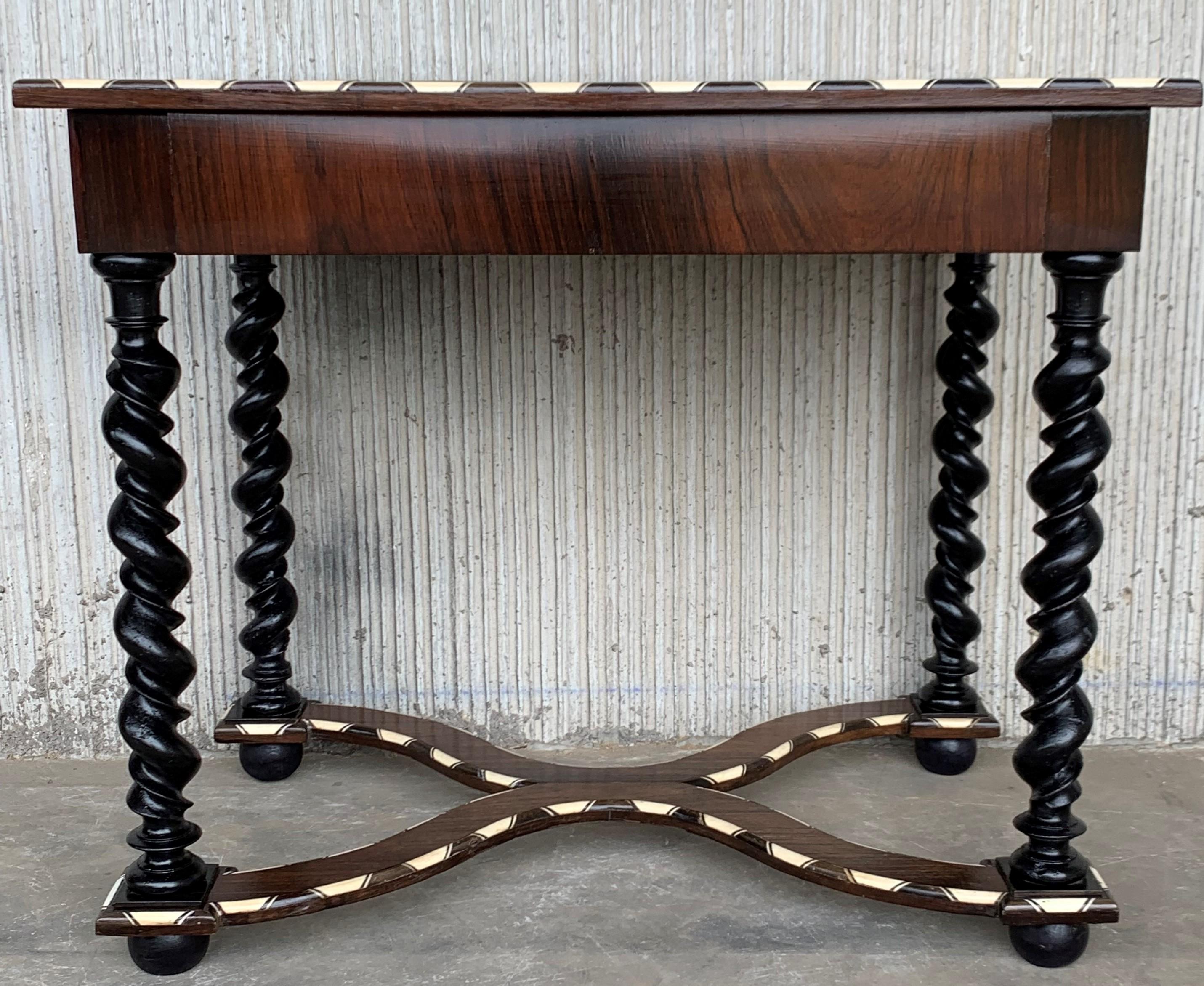 Walnut 18th Century William and Mary Marquetry Side Table with Turned Legs & Stretcher