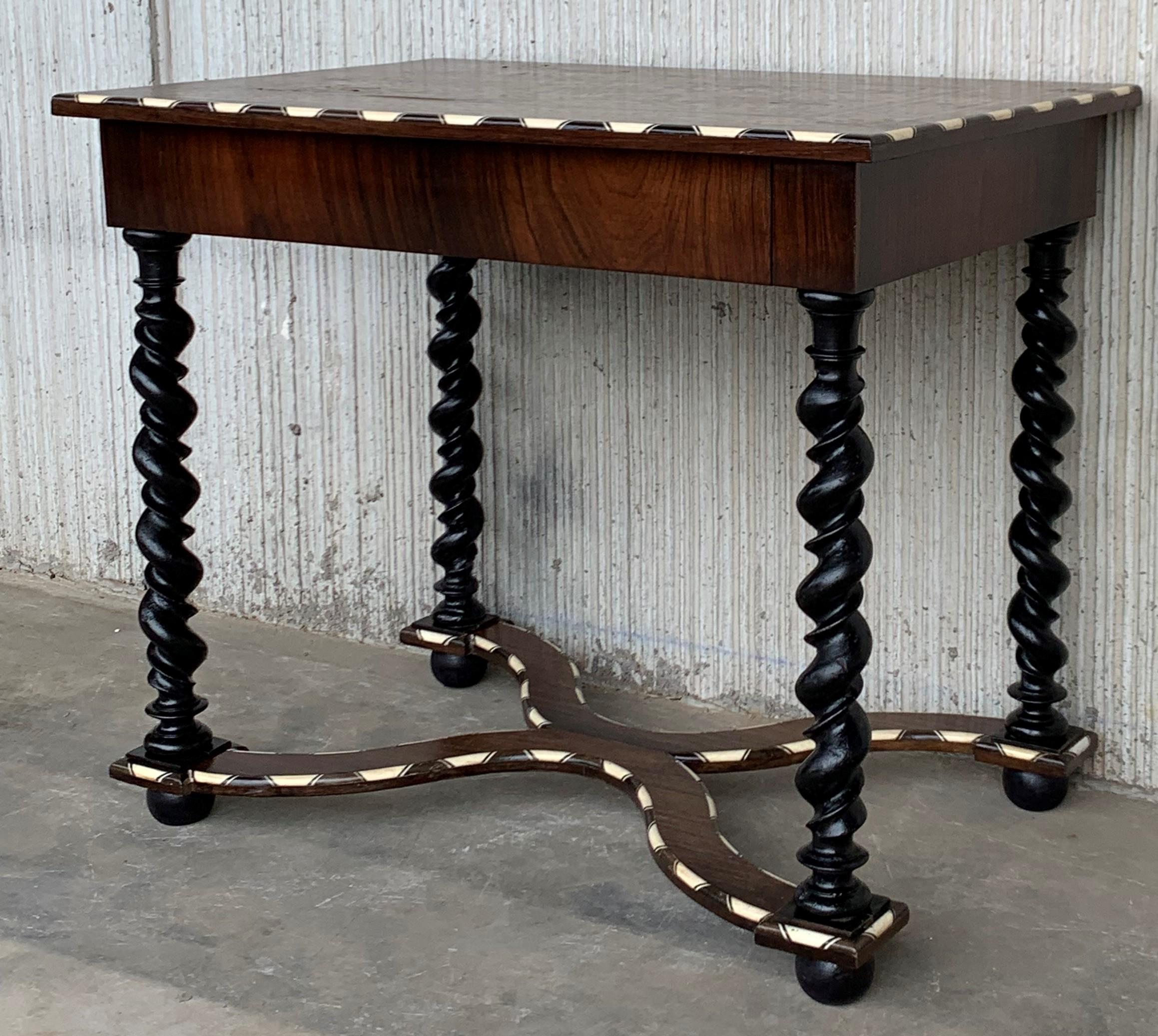 18th Century William and Mary Marquetry Side Table with Turned Legs & Stretcher 2