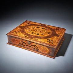 18th Century William and Mary Olive Oyster Arabesque Marquetry Lace Box, C.1690