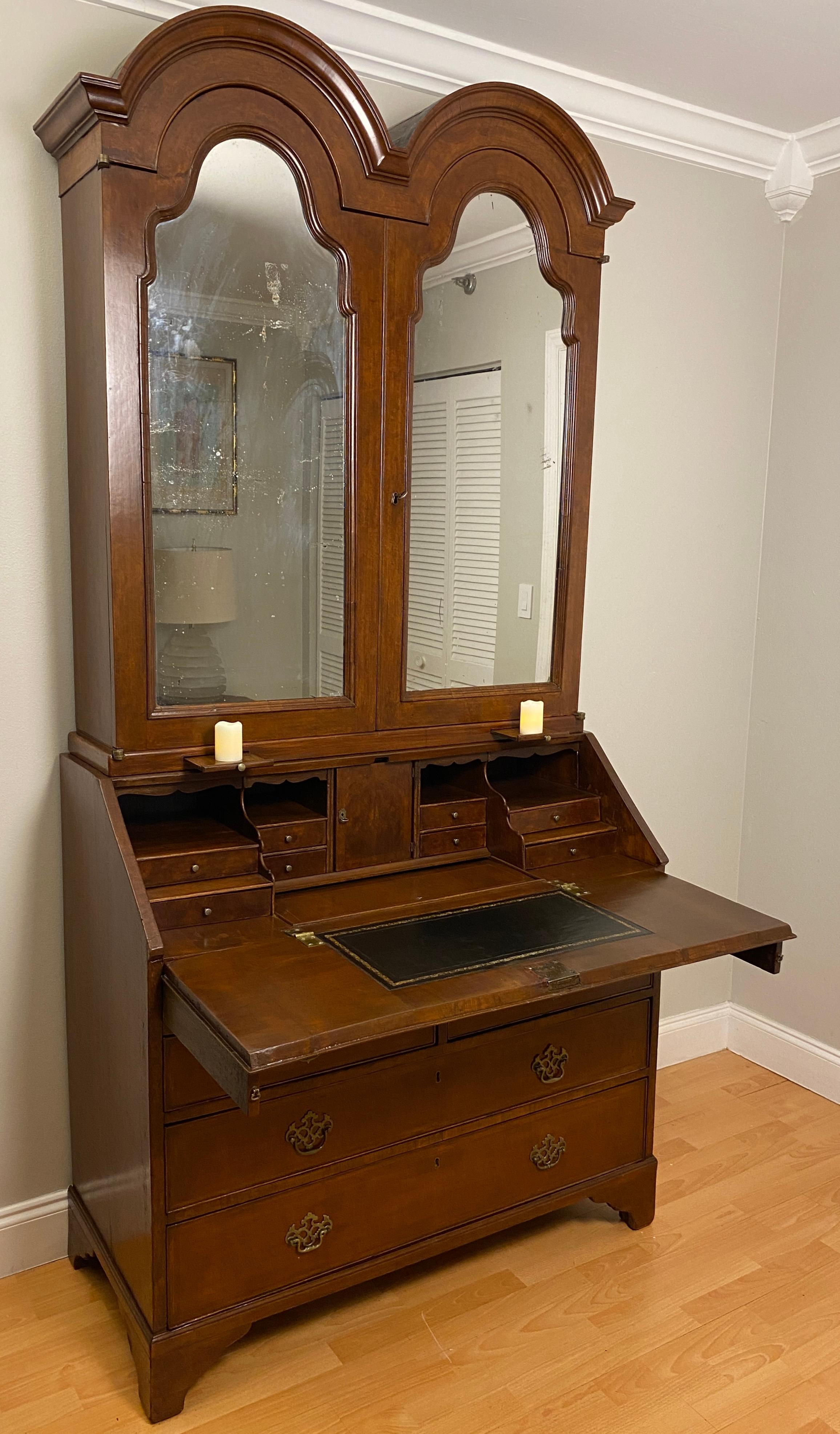 18th Century William and Mary Walnut Double Dome Bureau Bookcase or Cabinet For Sale 1